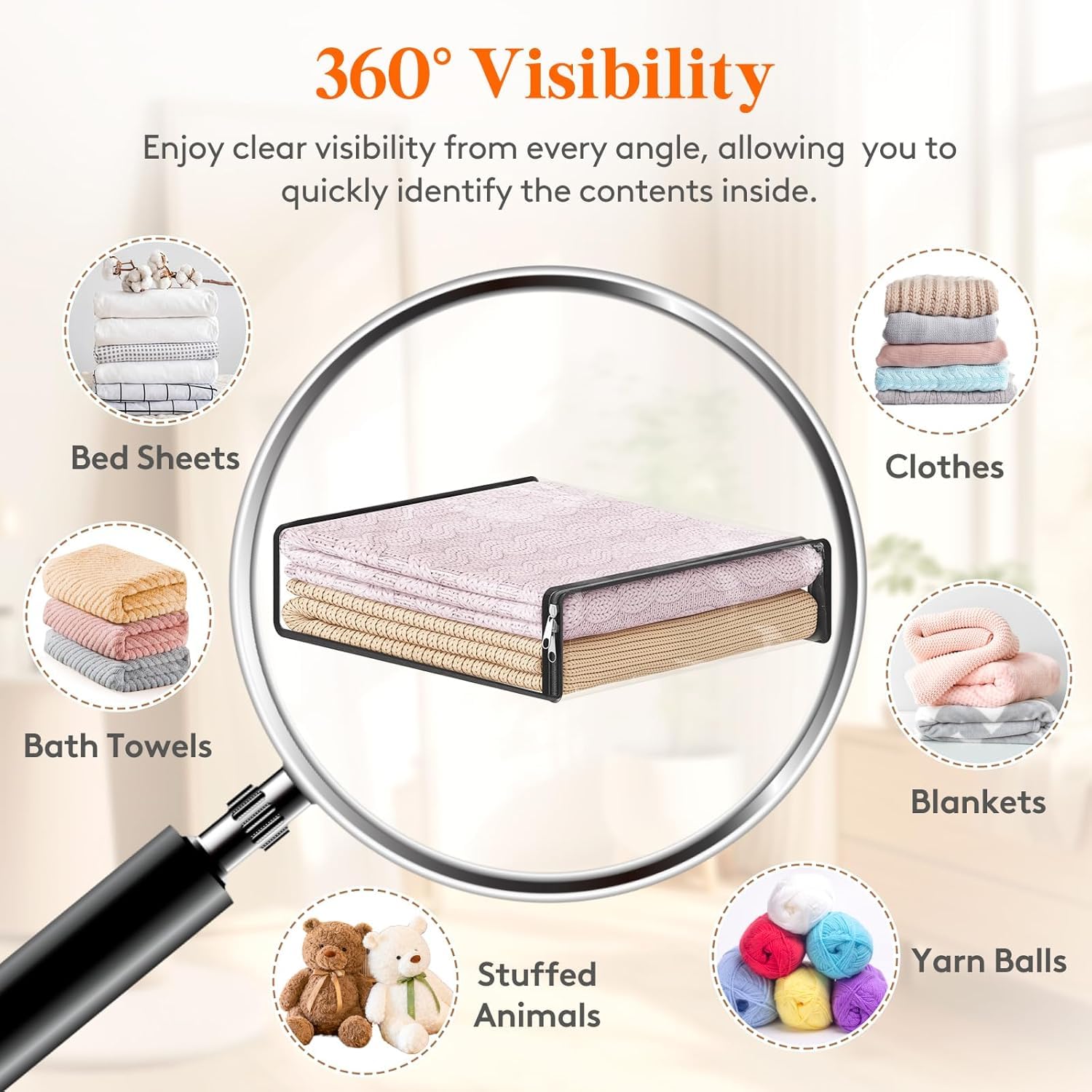 Lifewit 14L Clear Sheet Storage Bags with Zipper 6 Pack, Plastic Sweater Storage Bins for Clothing, Vinyl Foldable Clothes Conta