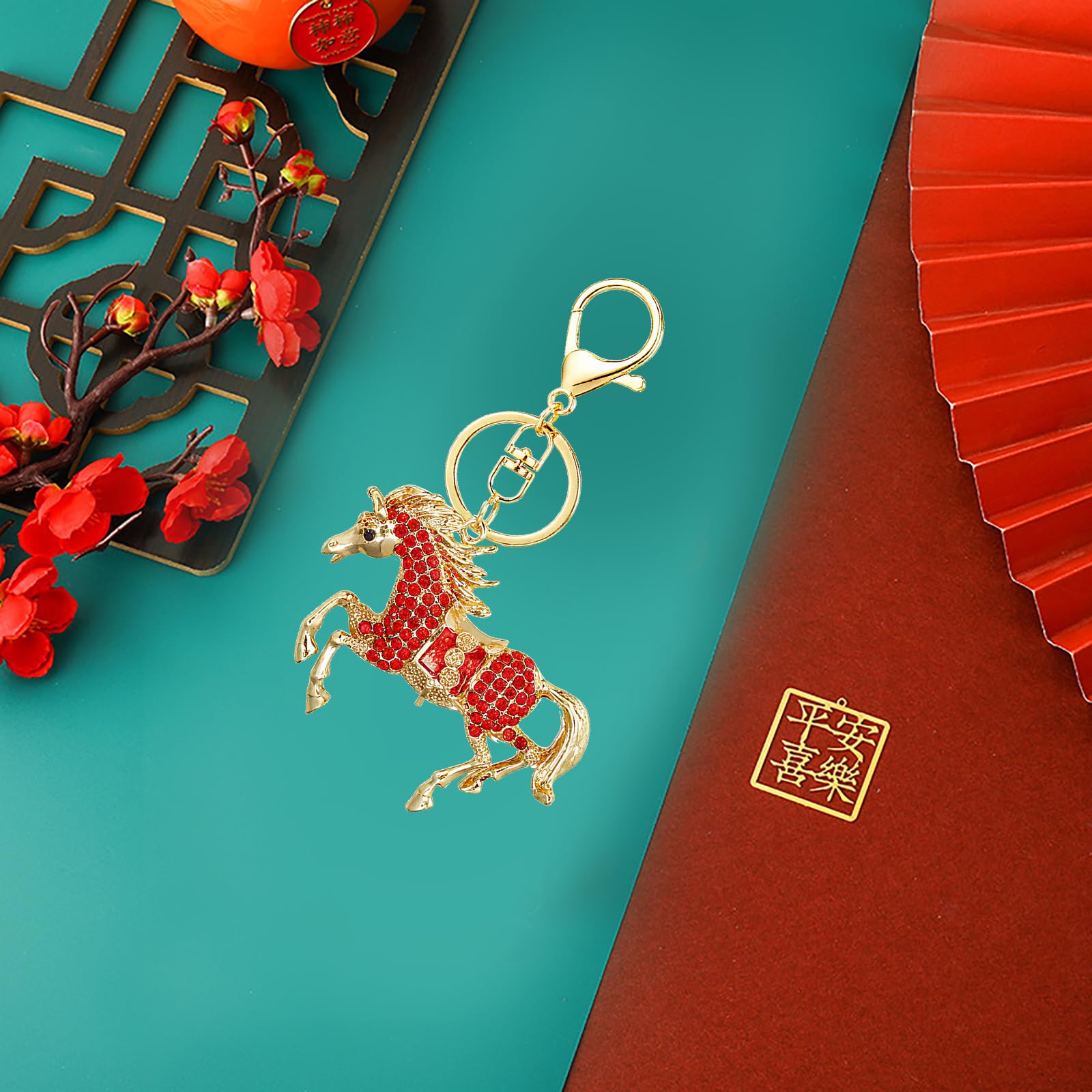Acewen 2Pcs 2026 Year of The Horse Keychains Horse Charm Statue Feng Shui Mascot for Bag Backpack Hanging Decorations Chinese Ne