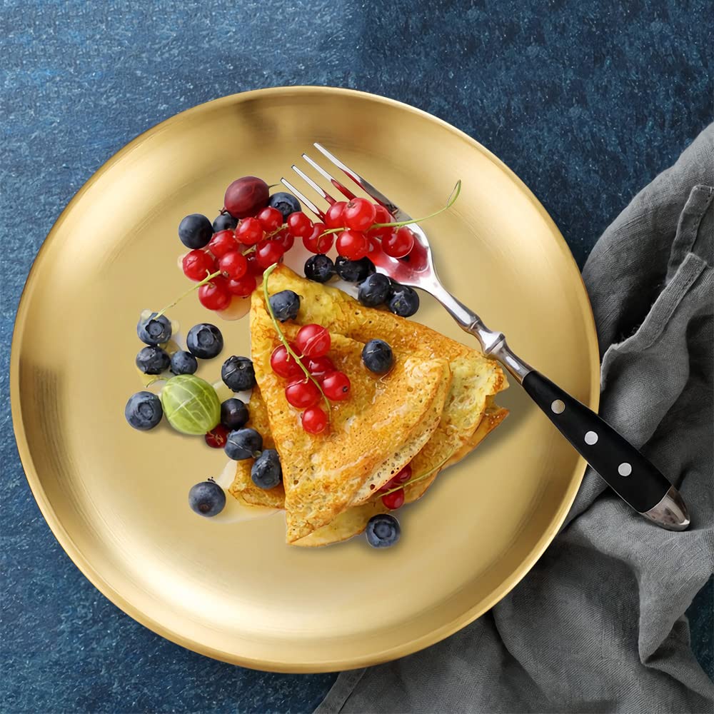 Betinyar 2 Pieces 7.9 Inch Stainless Steel Round Plate, Metal Camping Plates, Stainless Steel Plates, Reusable Metal Dinner Plat