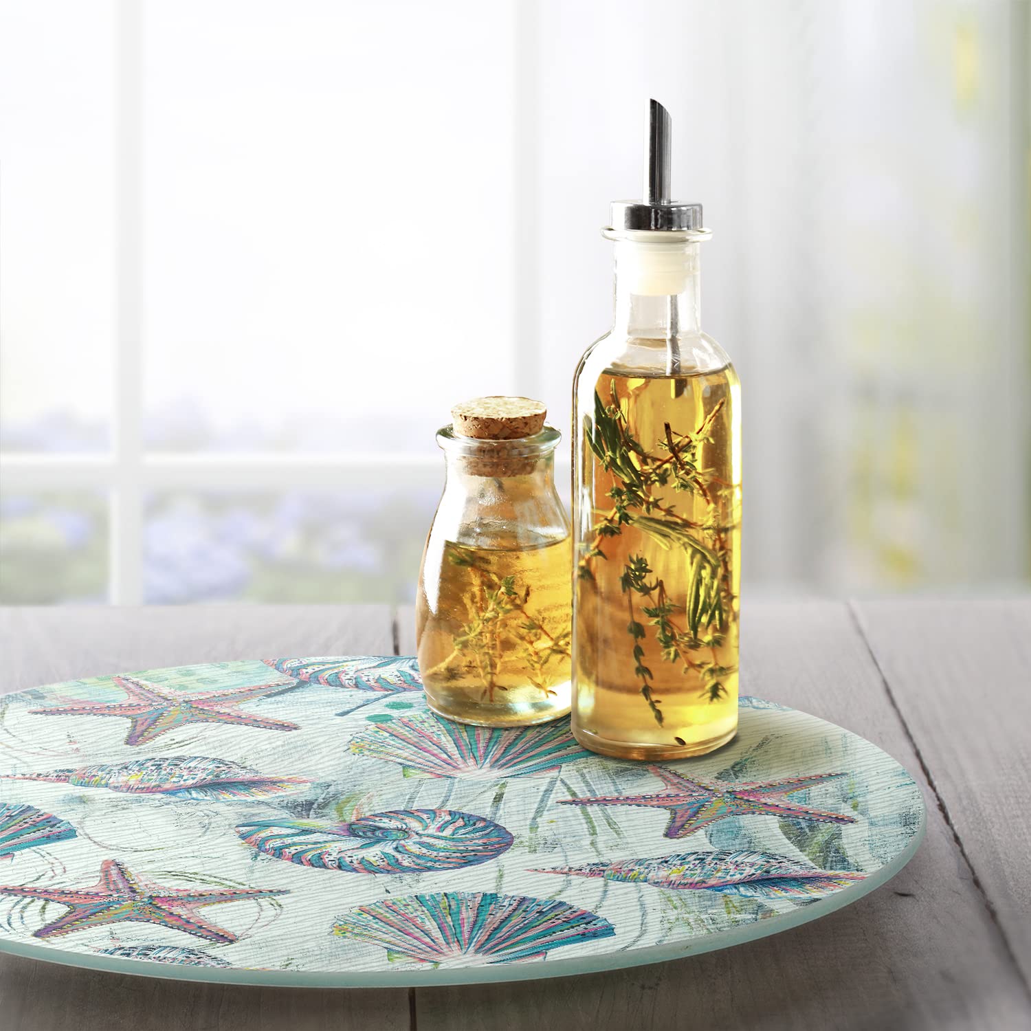 Counterart Jewels Of The Sea 4Mm Heat Tolerant Tempered Glass Lazy Susan Turntable 13'' Diameter Cake Plate Condiment Caddy Pizz