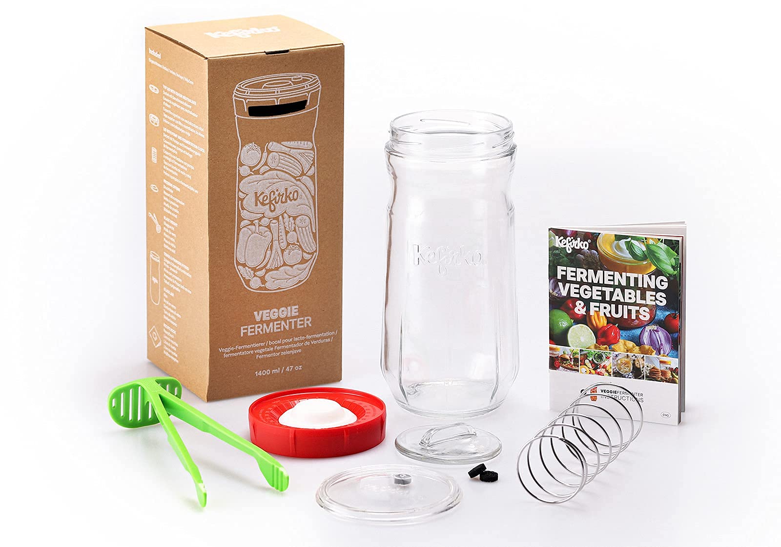 Kefirko Fermentation Kit Vegetables Fermenter Complete Kit With Recipes Book (1.4L) - Ferment Fruits, Veggies, Sauerkraut, Kimch