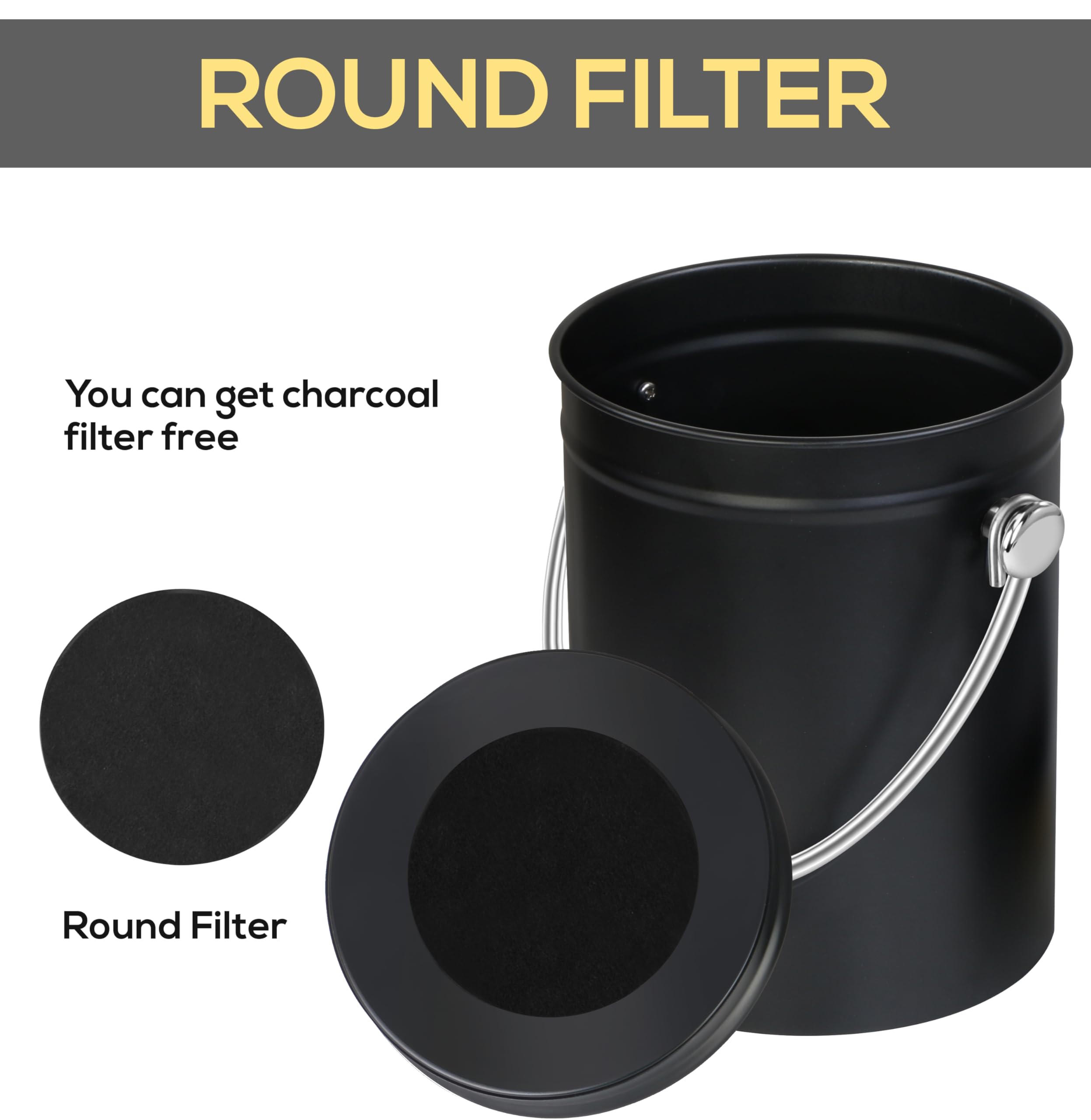 Utopia Kitchen Compost Bin - 1 Gallon Stainless Steel Kitchen Countertop Bucket with Lid, Black, Includes Charcoal Filter