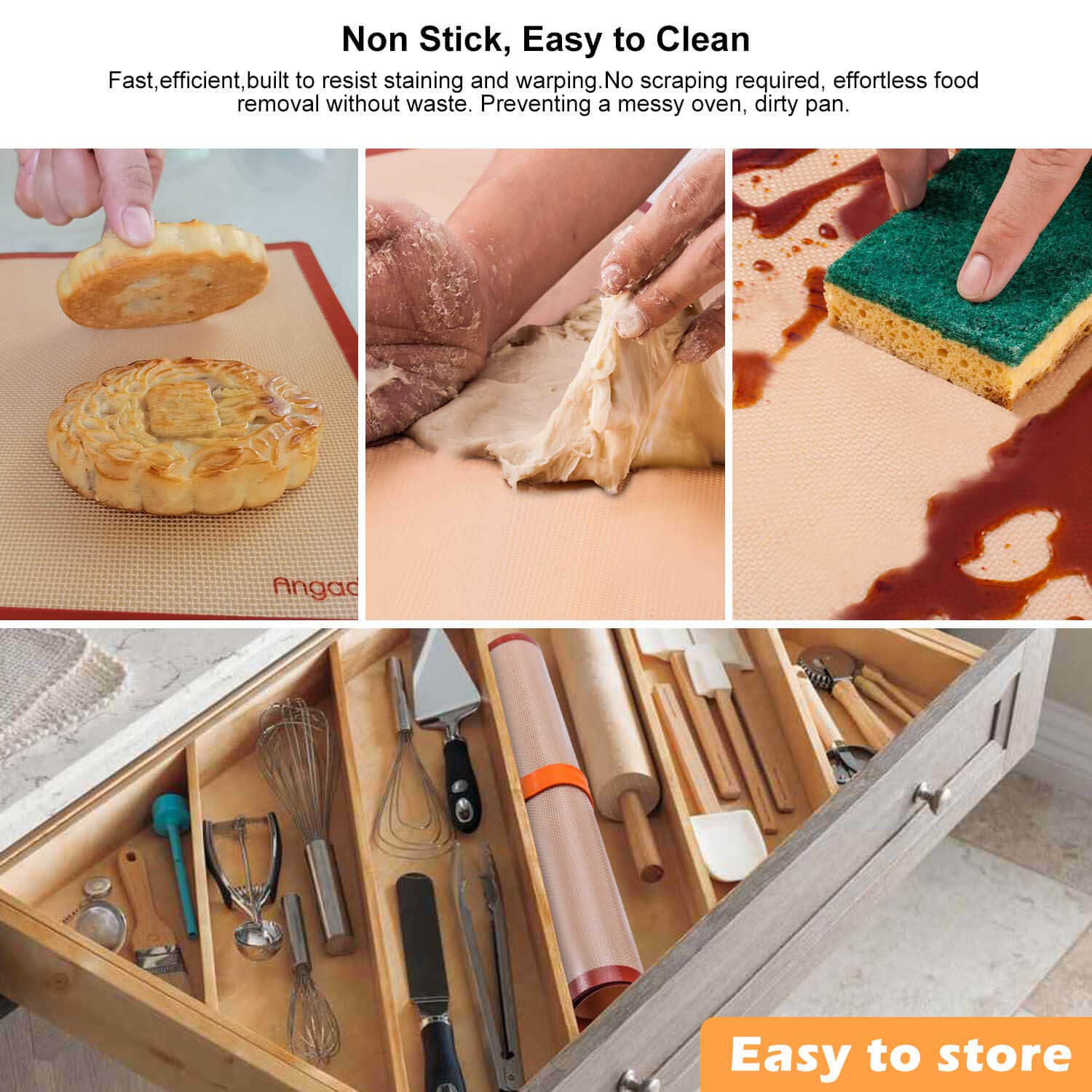 Silicone Baking Mats Set Of 6, Food Grade Non-Stick Reusable Baking Mat, Silicon Baking Slip Mats Oven Liner Sheet, Round & Squa