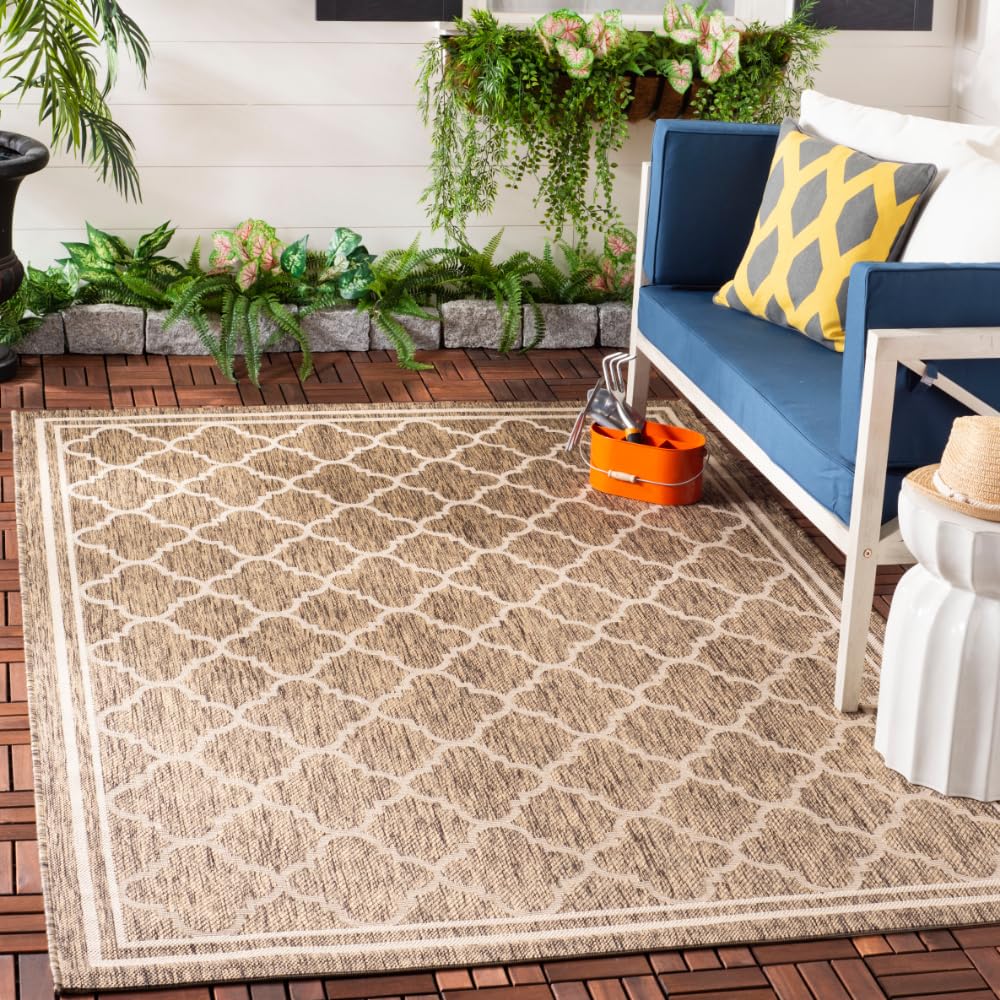 SAFAVIEH Courtyard Collection Area Rug - 67 x 96, Brown & Bone, Trellis Design, Non-Shedding & Easy Care, Indoor/Outdoor & Was