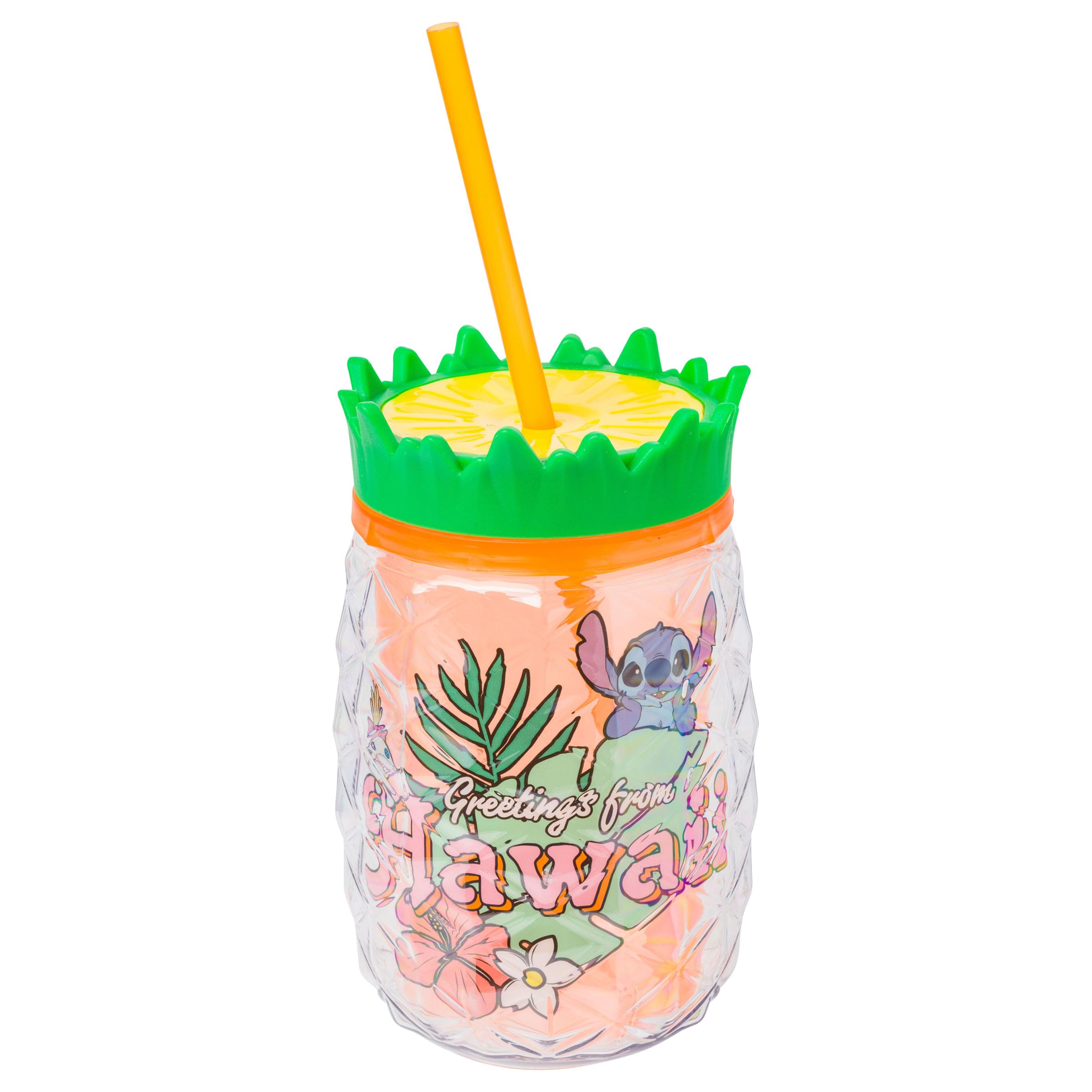 Silver Buffalo Disney Lilo And Stitch Greetings From Hawaii Featuring Scrump Pineapple Shaped Double Wall Tumbler, 16 Ounces