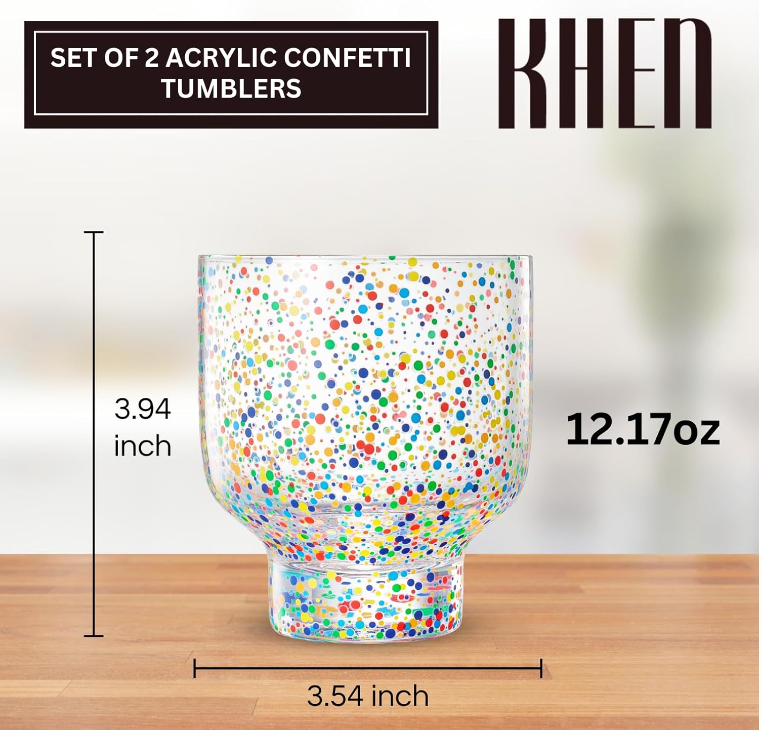 Khen Confetti Stemless Tumblers Set Colorful Drinkware - 12oz Clear