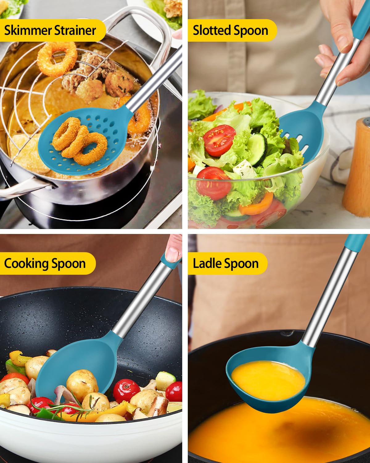Silicone Cooking Utensil Set, 8Pcs Non-Stick Cookware With Stainless Steel Handle, Bpa Free Heat Resistant Kitchen Tools With Sp