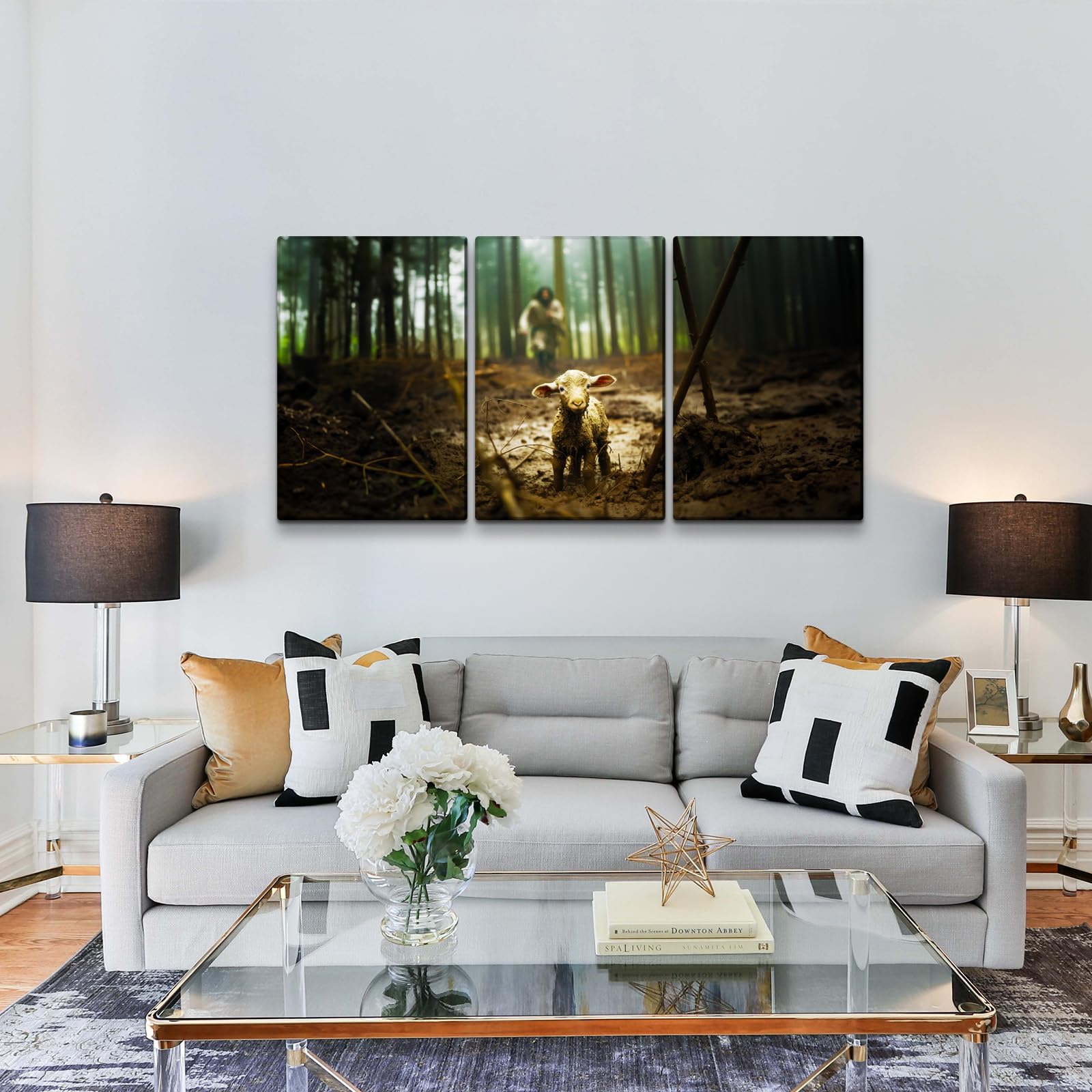 Jesus And Lamb Canvas Wall Art 60''X30'' Jesus Running After Lost Lamb Picture Wall Art Canvas Print Christian Home Decor - 60''