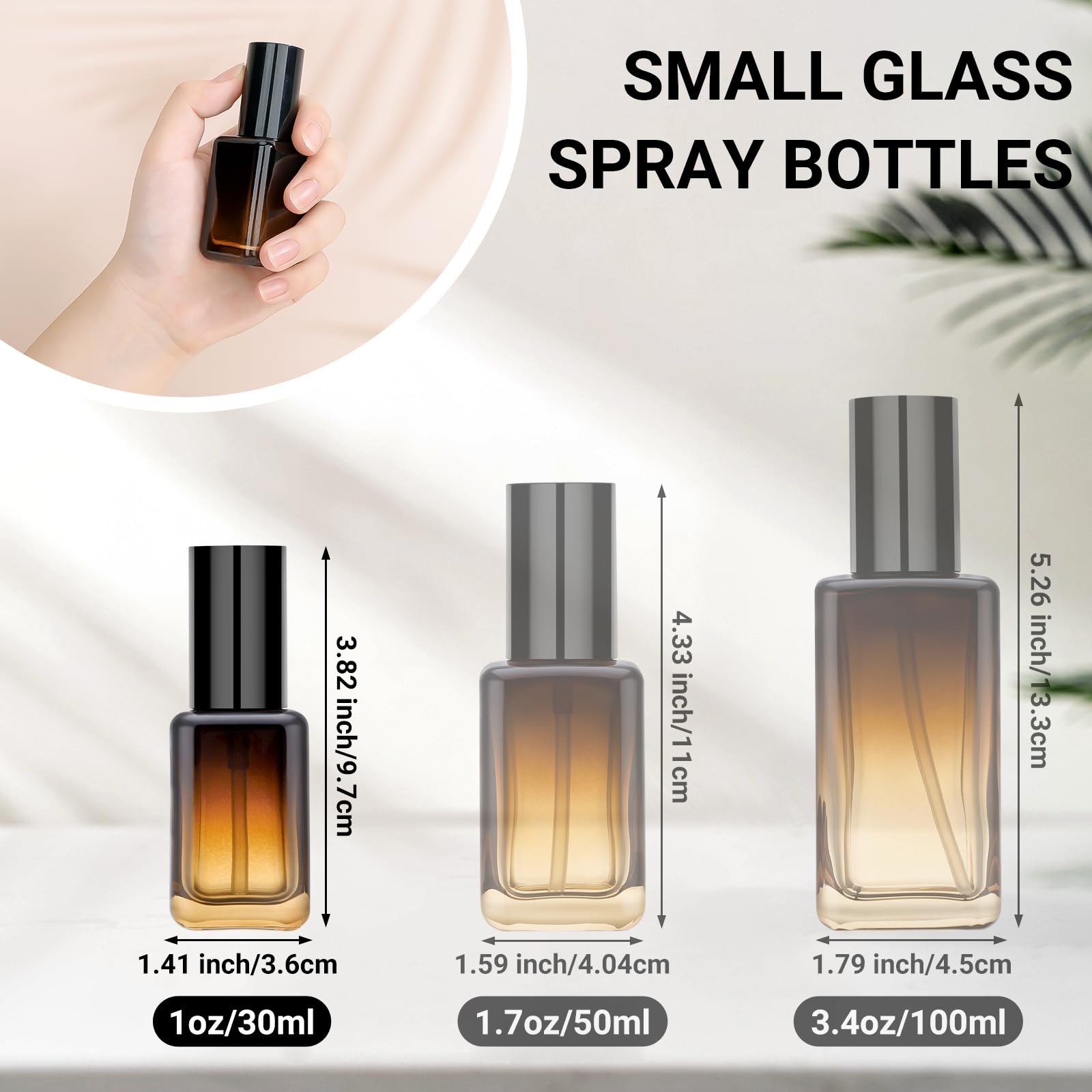 Segbeauty 1.7Oz Amber Glass Spray Bottle Refillable Travel Bottles, 4Pcs Fine Mist Travel Empty Spray Bottle For Hair, 50Ml Atom