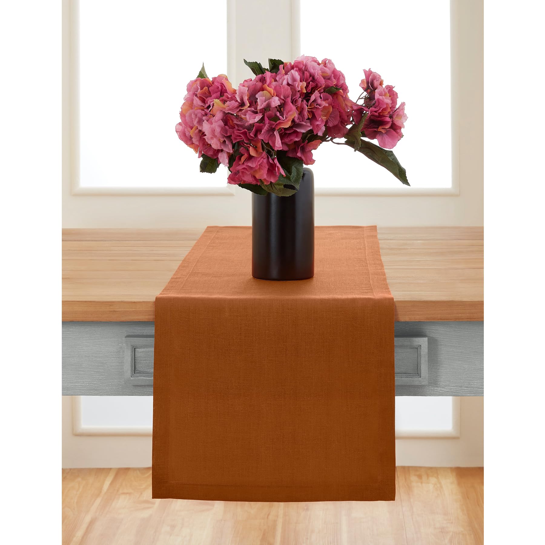 Solino Home Linen Cinnamon Table Runner 36 Inch - Fete, 100% Pure Linen Short Table Runner 14 X 36 Inch Ideal For Dresser And Co