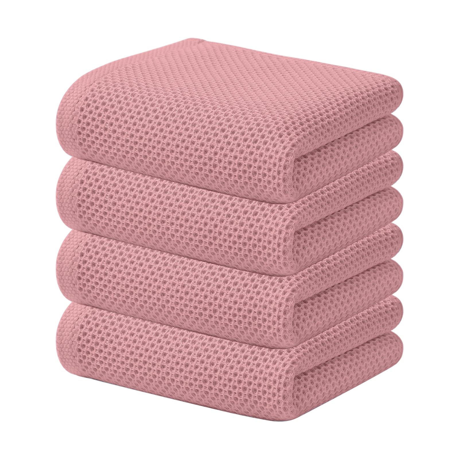 Kitinjoy 100% Cotton Waffle Weave Kitchen Towels (13 X 28 Inches, Dried Roses), 4-Pack Super Soft and Absorbent Dish Towel for D