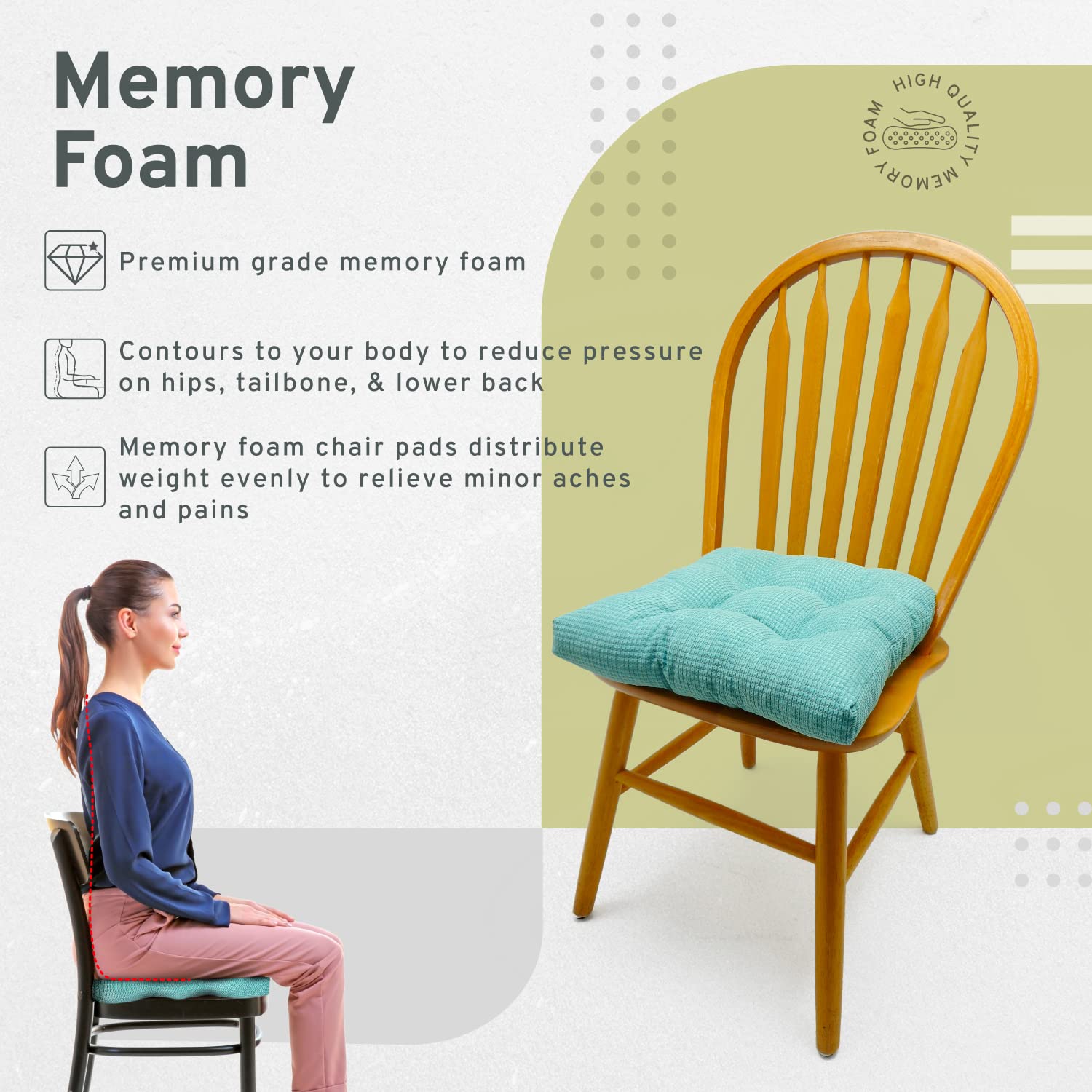Arlee Home Fashions - Chair Pad - Soft And Comfortable Memory Foam Seat Cushion - Non-Skid Backing Cushion - Blue - 15.5''X15.5