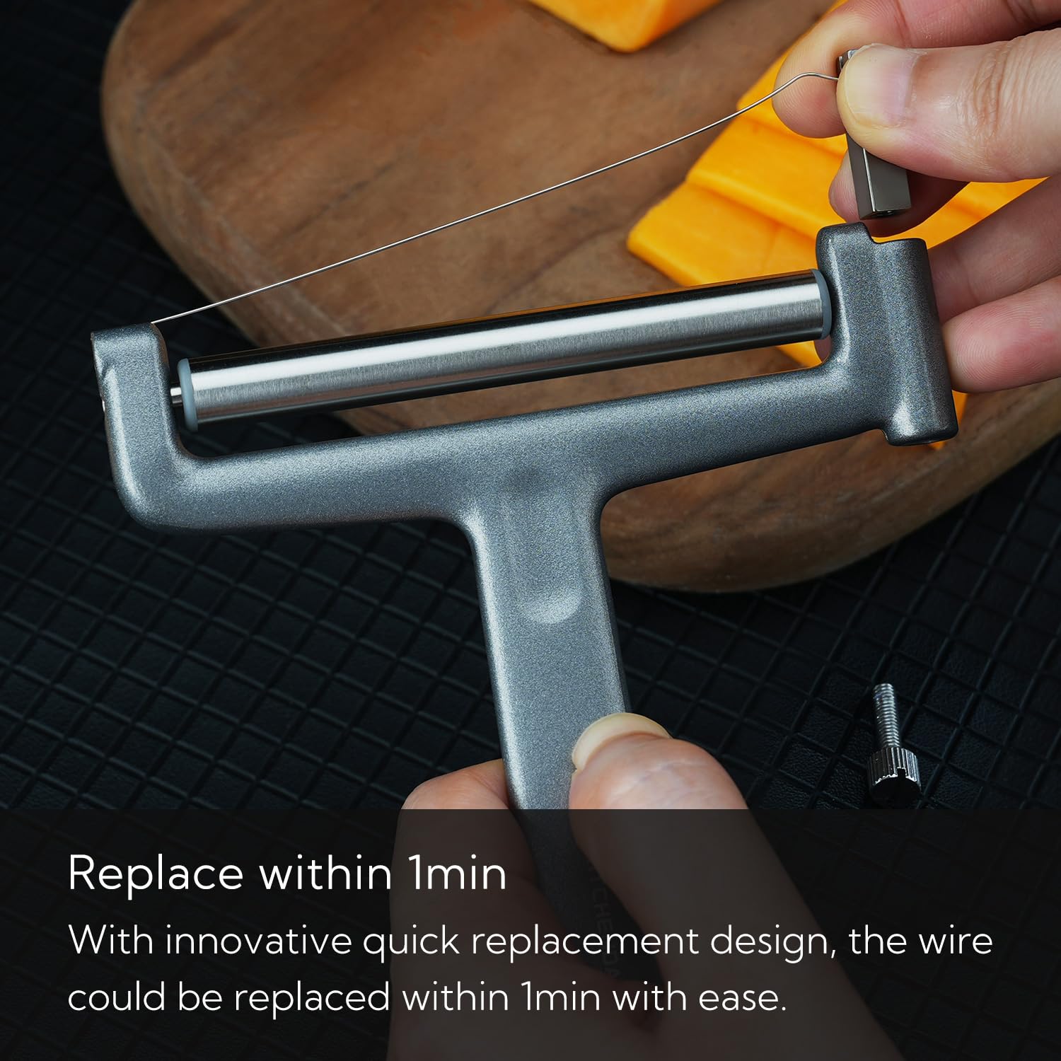Kitchendao Replaceable Wire Cheese Slicer Cutter, 50% Stronger Wires With 2Nd Gen Wire Fixing Mechanism, Tightness Adjustable, E