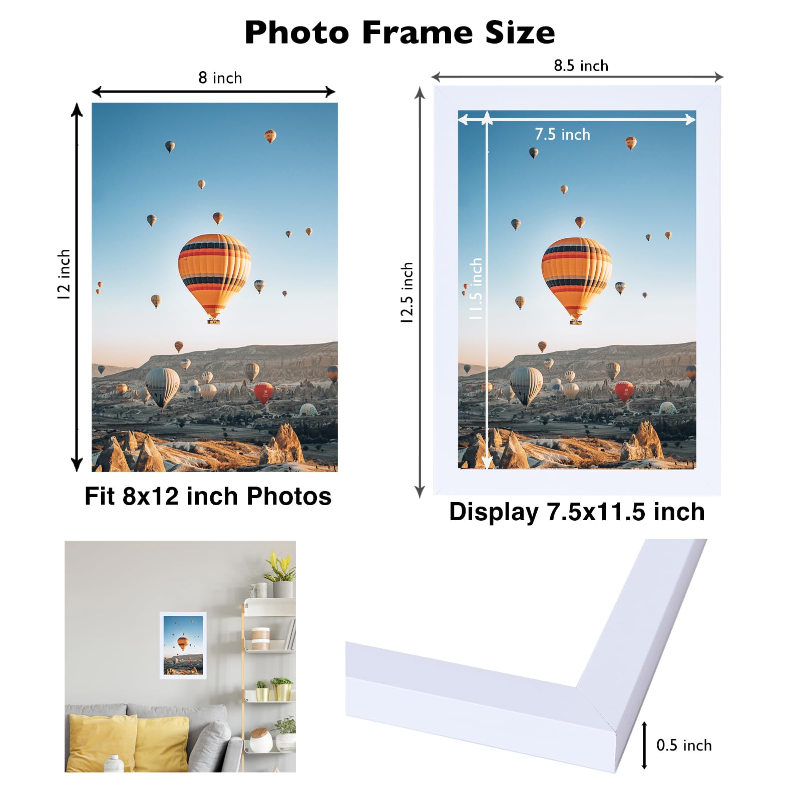 JCJMY 8x12 Picture Frame Set of 2 White for Wall Hanging or Tabletop- Wall Mounting Horizontally or Vertically, 8 x 12 Wall Gall