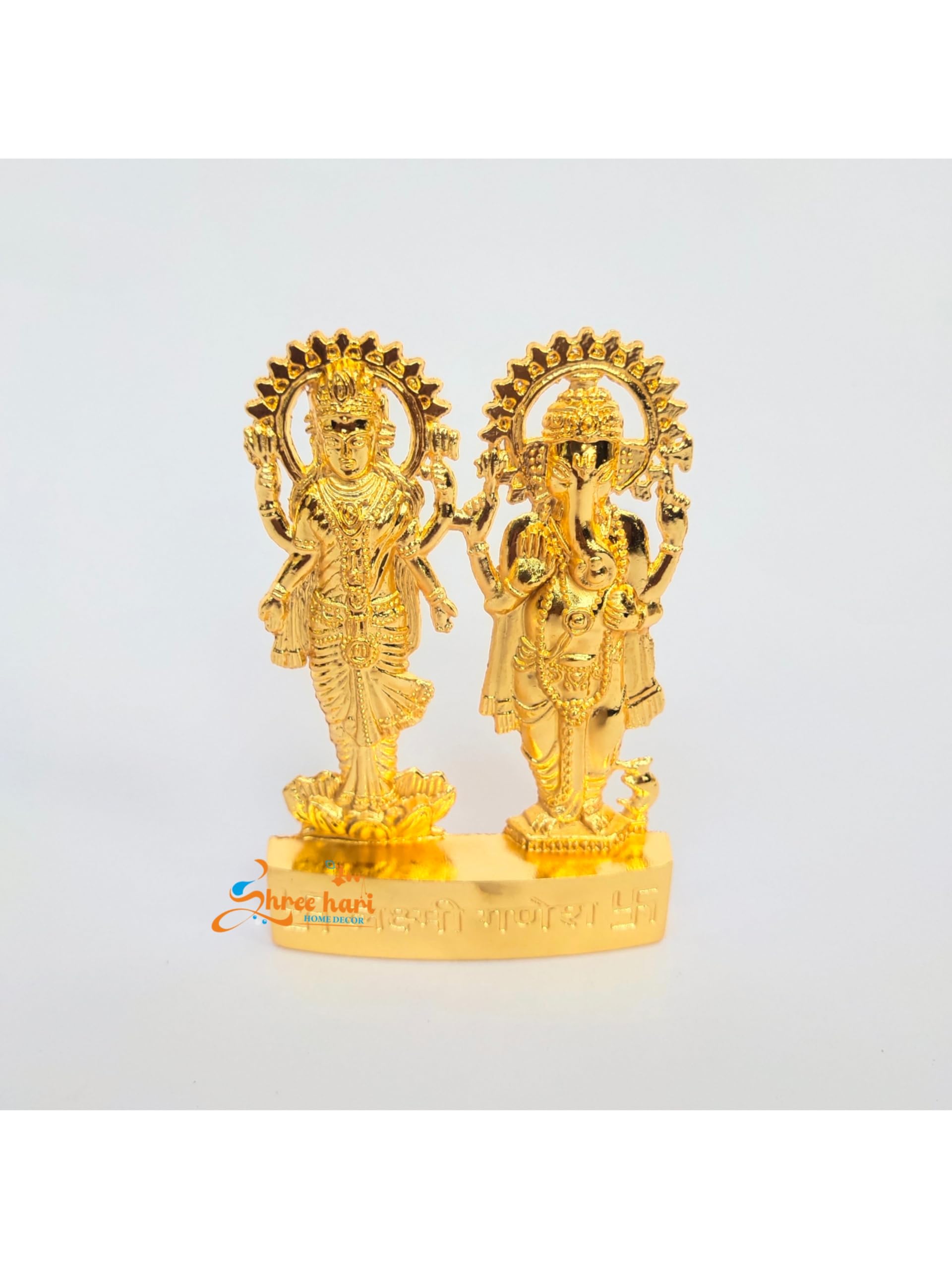 Shree Hari Home Decor Handicraft Metal Laxmi Ganesha Pujan Set Auspicious Indian Art Statues Idol For Car Dashboard Mandir Pooja