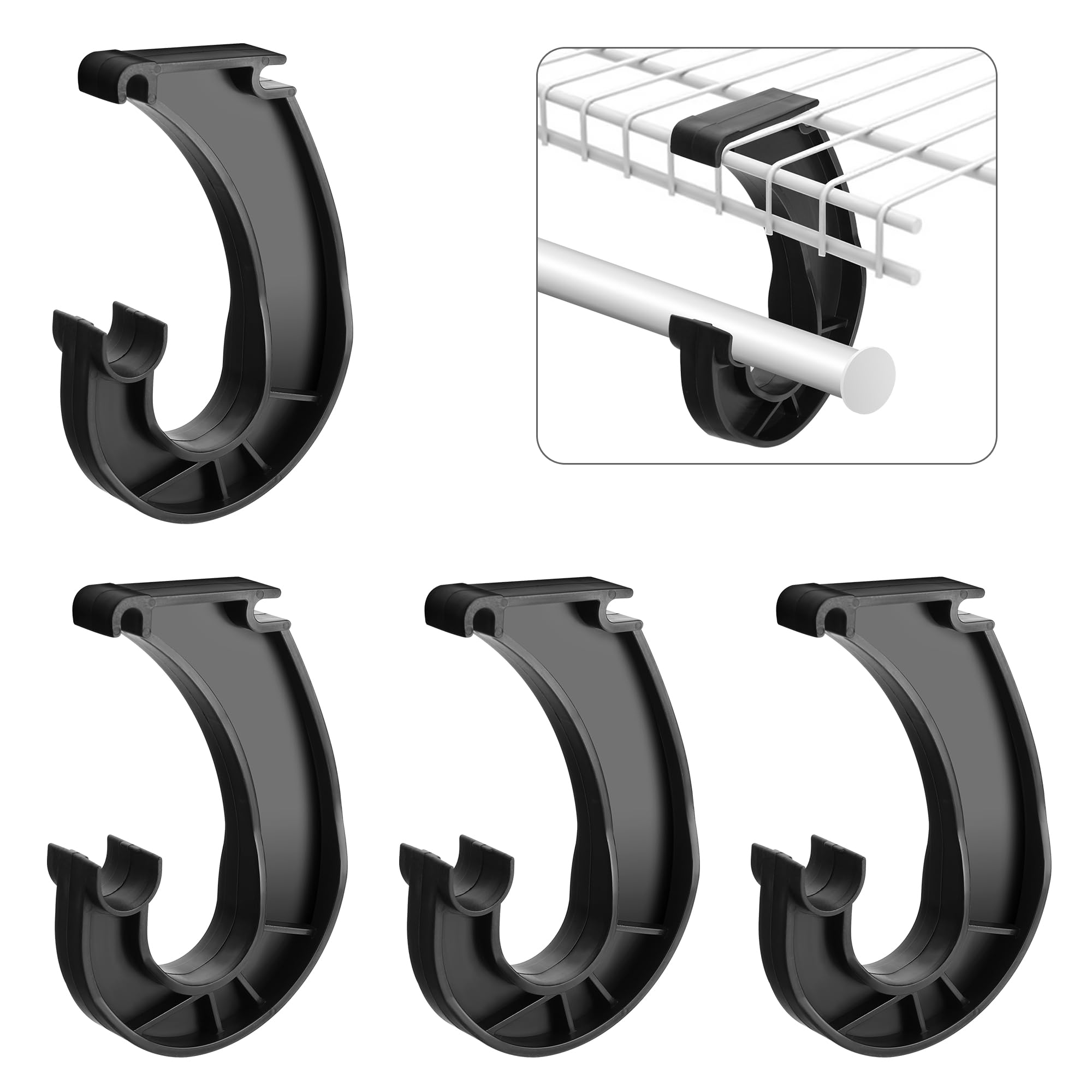 Moonoom 4Pcs Hanging Closet Rod Support, 3/4 Closet Shelf Rod Holder, Sturdy J-Shaped Closet Brackets For Hanging Clothes Cabine