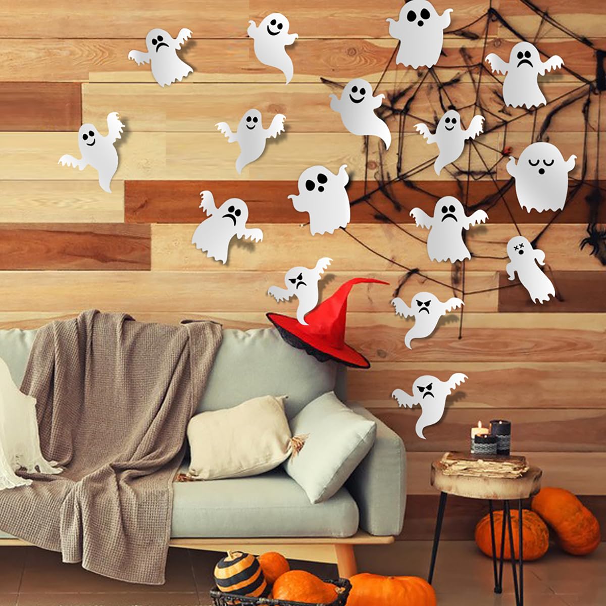 21 Pieces Halloween Ghost Wall Decor Cute Ghost Wall Stickers Reusable Halloween Decoration 3D White Small Ghost Wall Decals Sup