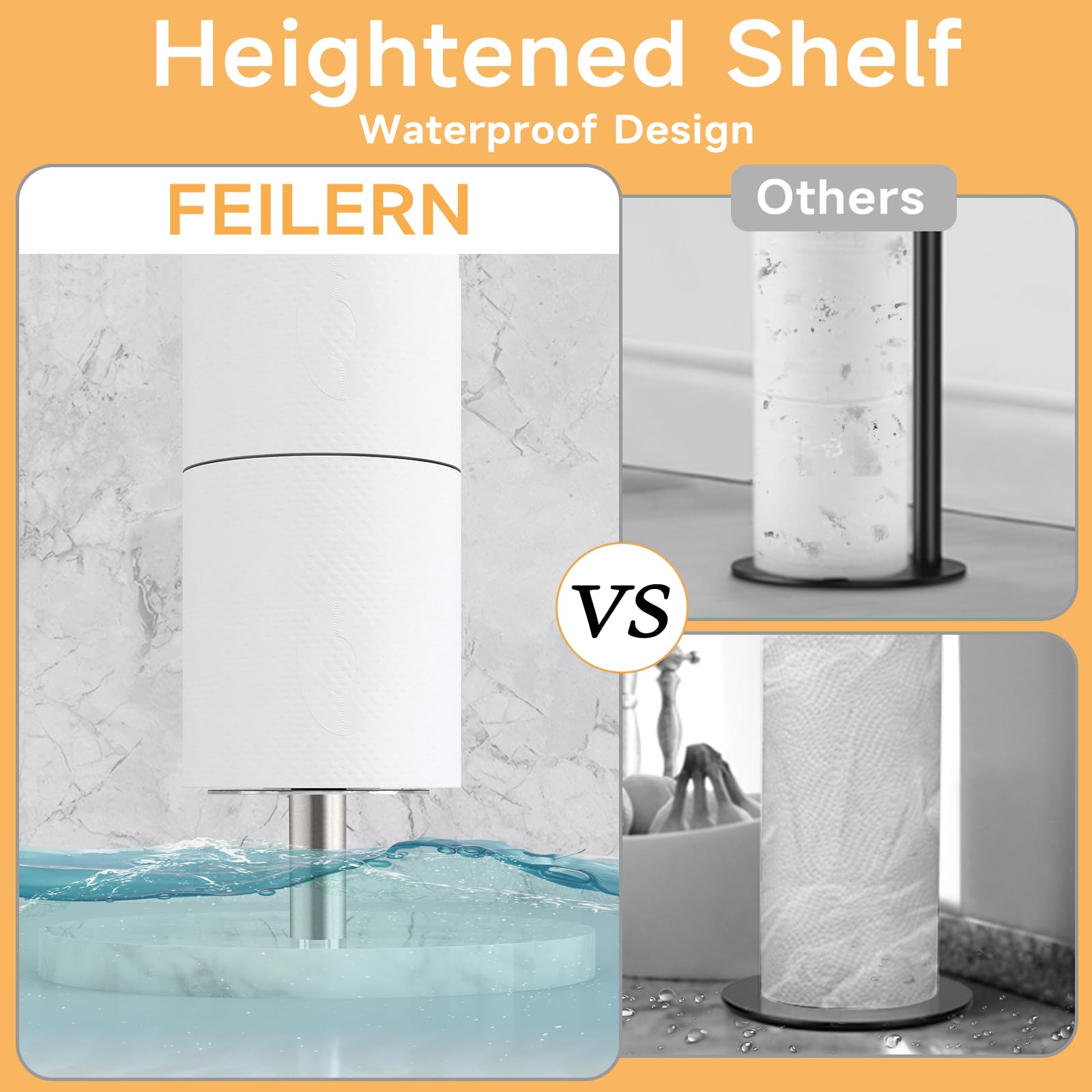 Feilern Toilet Paper Holder Stand With Marble Base, Toilet Paper Holder Stand Free Standing With Phone Shelf, Large Capacity Bat