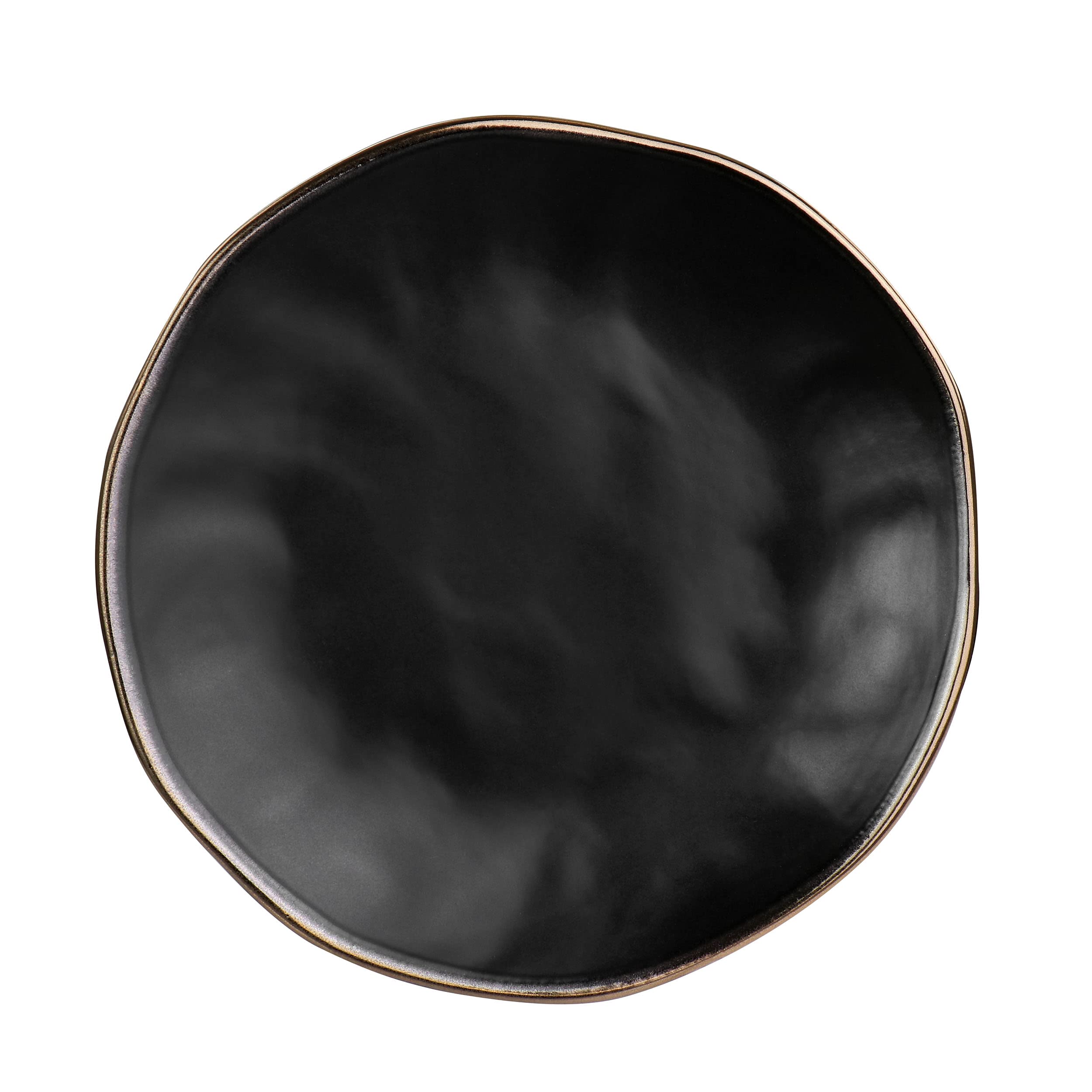 Elama Modern 16 Piece Stoneware Dinnerware Set in Matte Black with Gold Rim (ELM-MATTE)