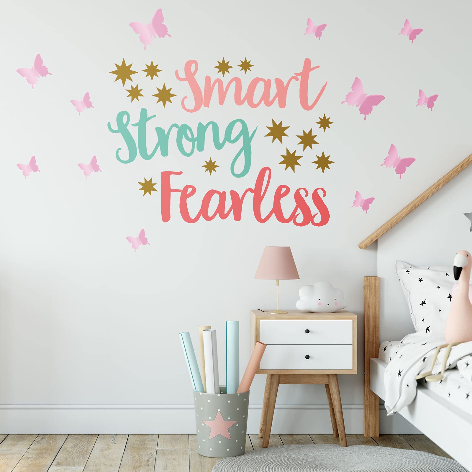 20 Sheets Inspirational Wall Decals Girl Quote Set 12 Sheets 3D Butterfly, Smart Strong Fearless, Be Bright, Be Happy, Beyoutifu