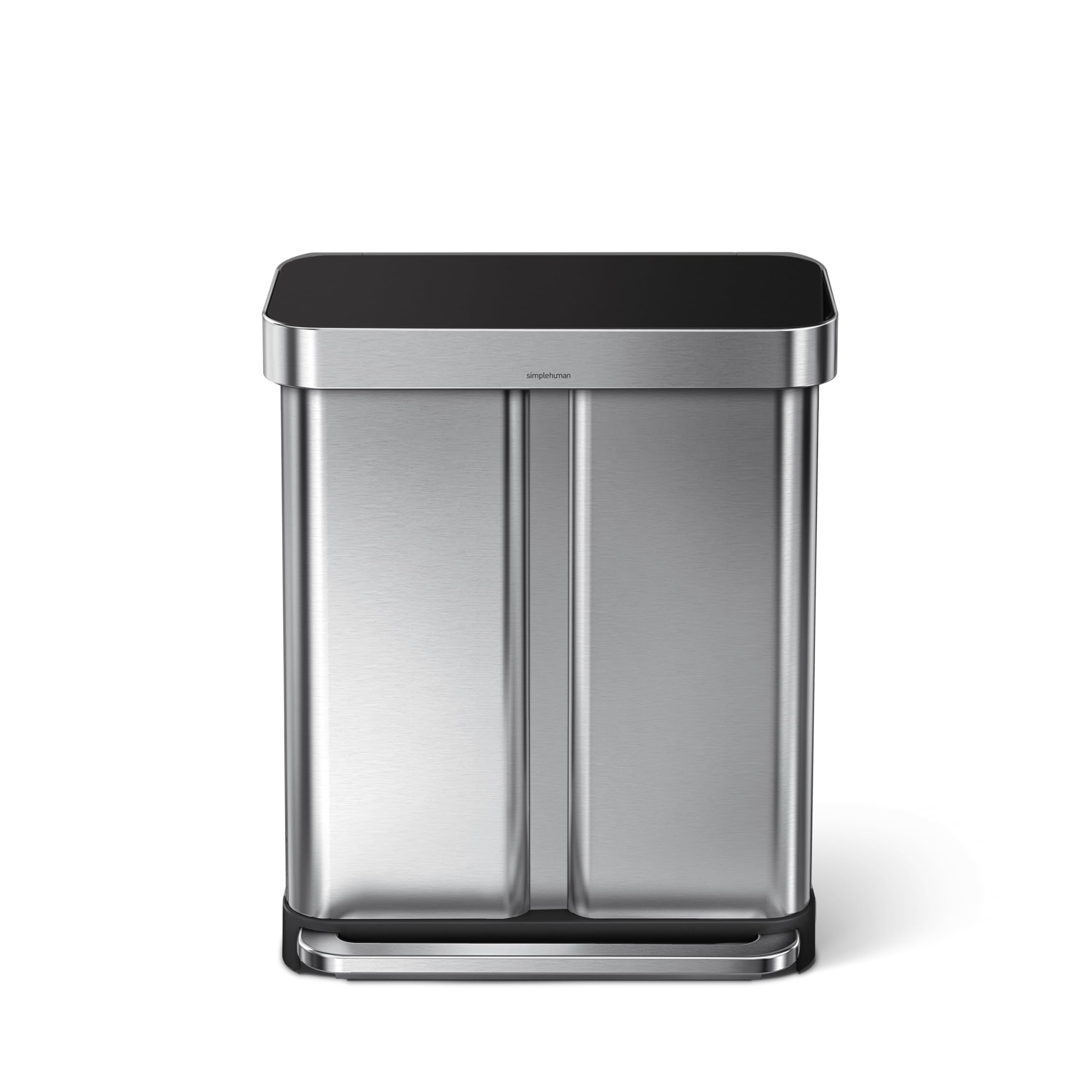 Simplehuman 58 Liter / 15.3 Gallon Rectangular Dual Compartment Recycling Kitchen Step Trash Can With Soft-Close Lid, Brushed St