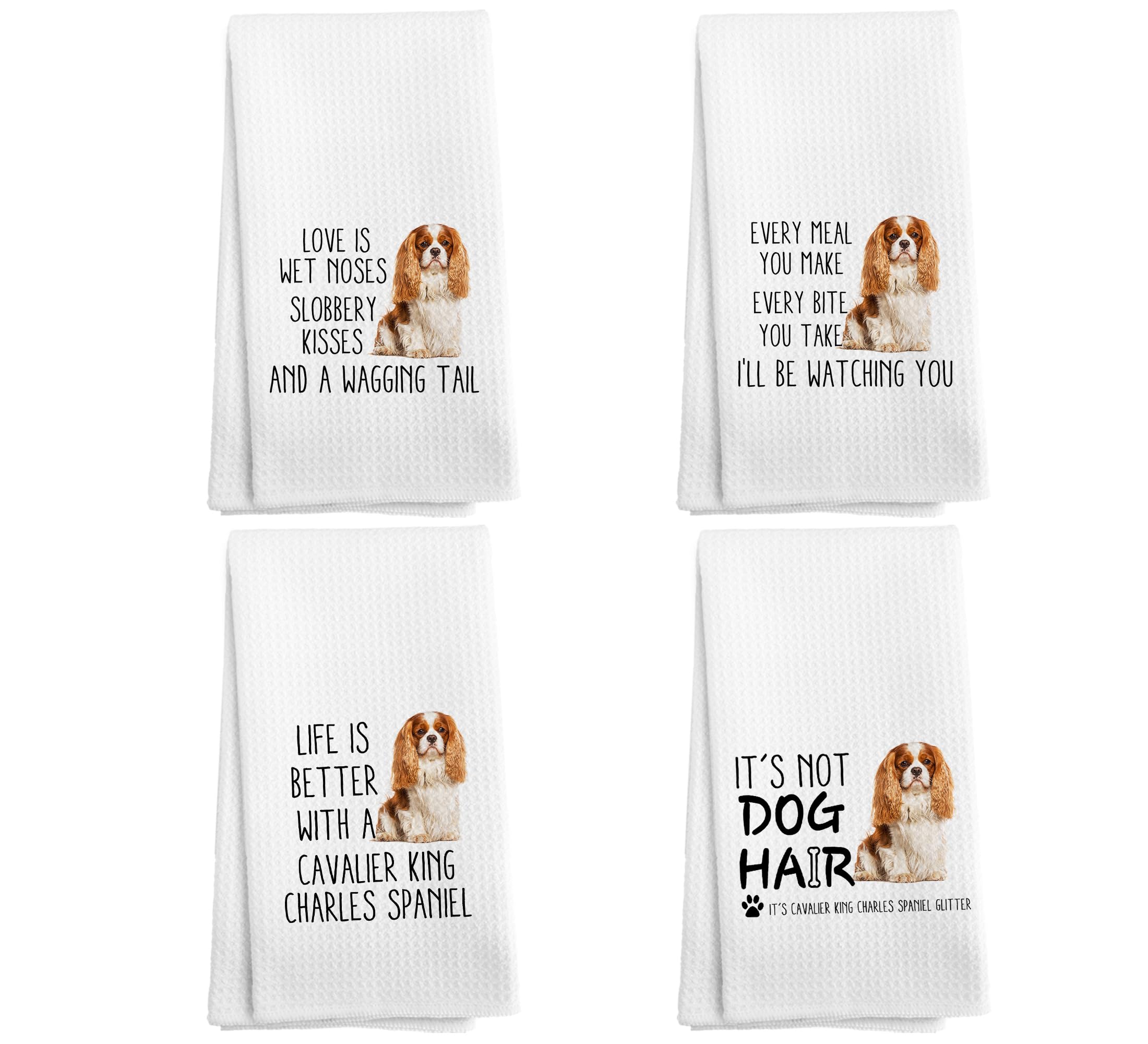 NOQL Cavalier King Charles Spaniel Dog Kitchen Towels and Dishcloths Set of 4, Cavalier King Charles Spaniel Gifts for Women, Do