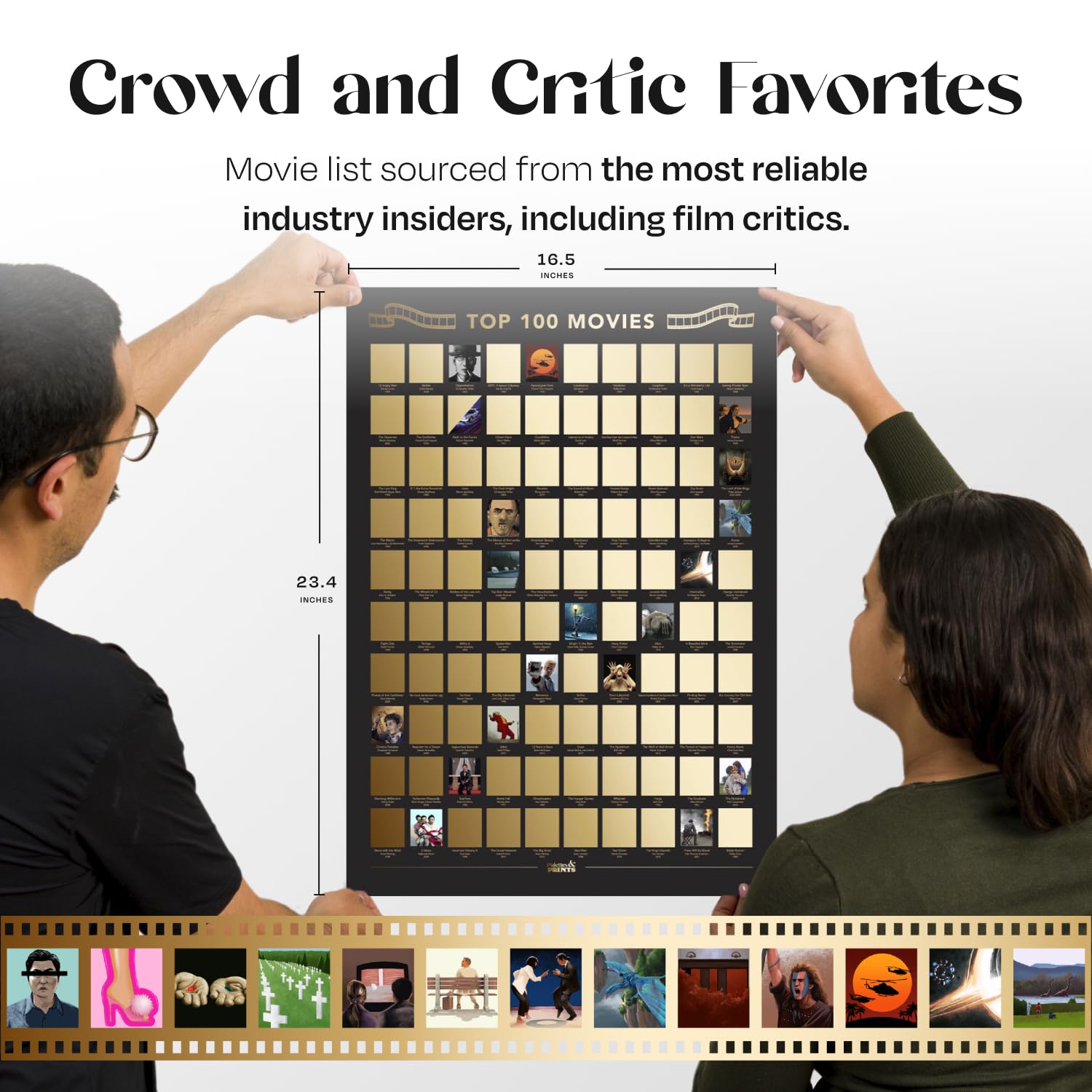Premium Top 100 Movies Scratch Off Poster - Stunning Art By Hand With Movies From Top Databases - 16.5''X23.4'' Movie Bucket Lis