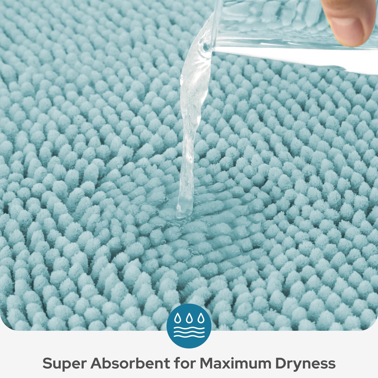 BYSURE Baby Blue Bathroom Rugs Sets 3 Piece Non Slip Extra Absorbent Plush Chenille Soft Washable Bath Rugs and Mats Set (Light Blue)
