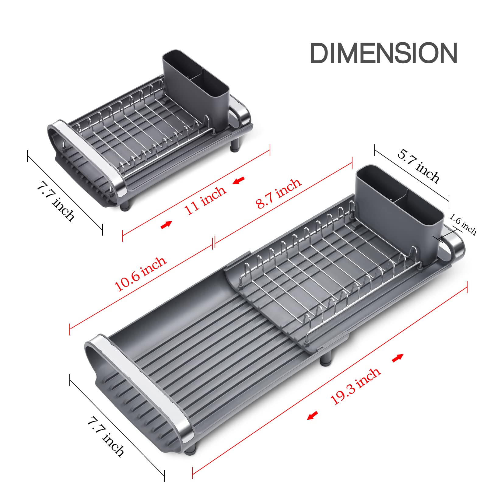 Toolf Expandable Dish Rack, Compact Dish Drainer, Stainless Steel Dish Drying Rack With Removable Cutlery Holder, Anti Rust Plat