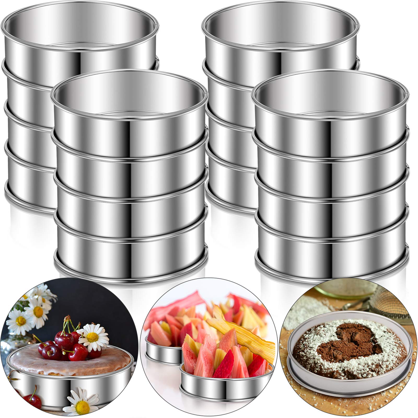 Boao 16 Pieces English Muffin Rings Nonstick Double Rolled Crumpet Rings Double Rolled Tart Stainless Steel Round Muffin Tart Mo
