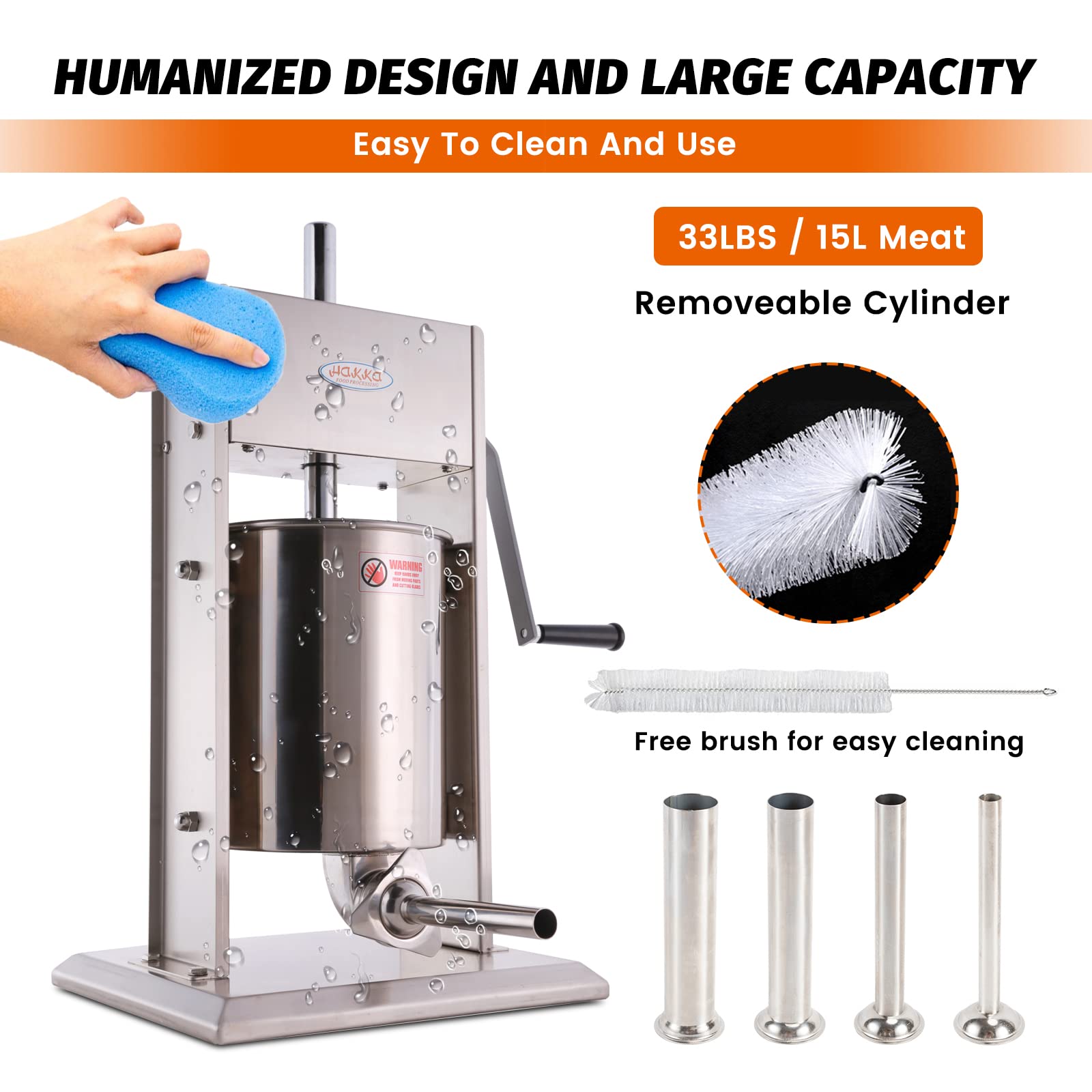 Hakka 25 Lb/12 L Sausage Stuffer 2 Speed Stainless Steel Vertical Sausage Maker