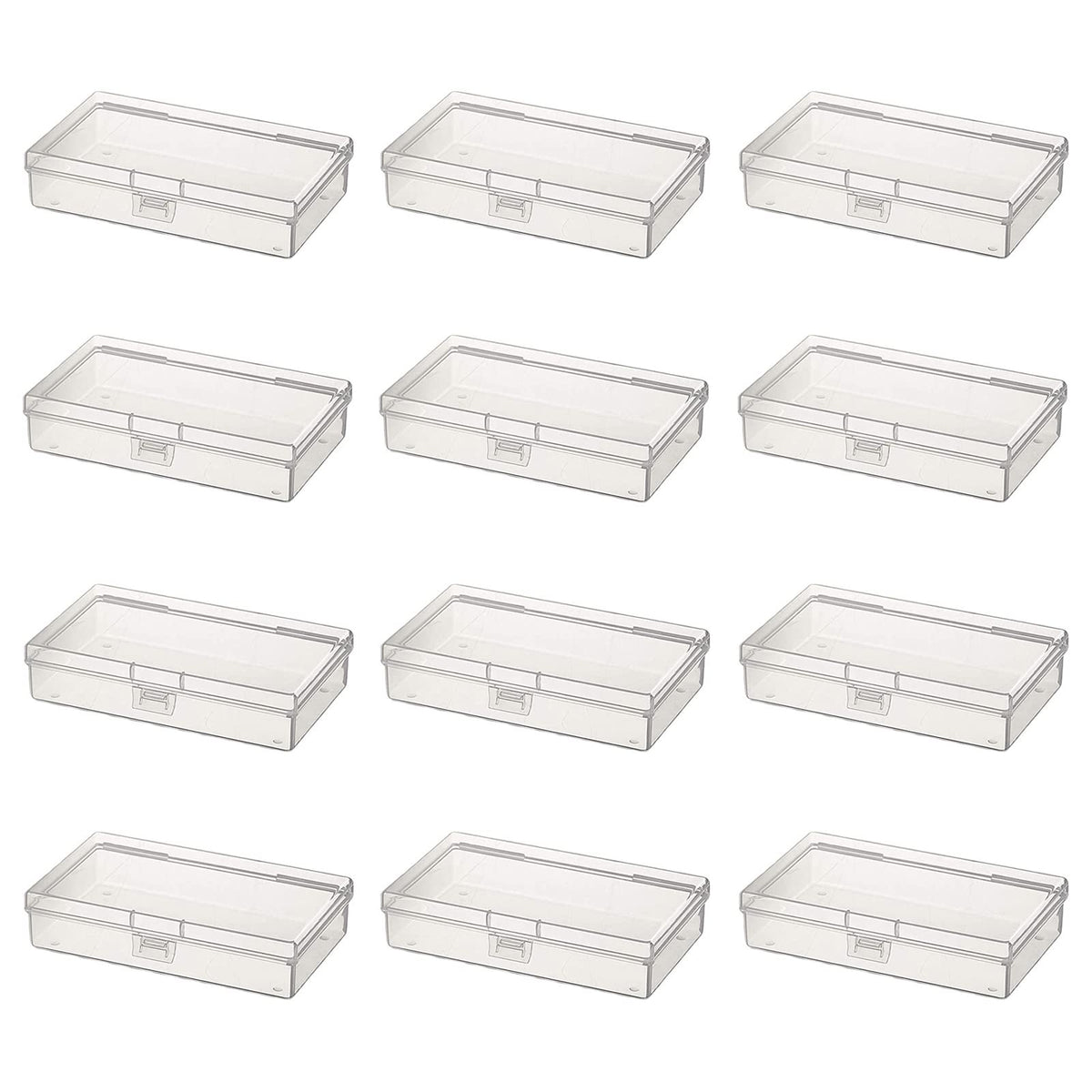 Ljy 12 Pieces Rectangular Empty Mini Clear Plastic Organizer Storage Box Containers With Hinged Lids (5.3 X 3.1 X 1.2 Inch, Tran