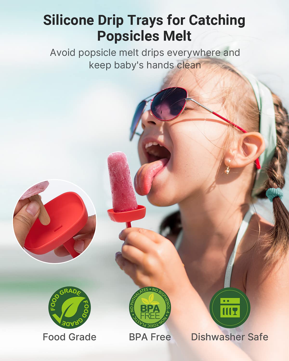MEETRUE Popsicle Molds Set, 9 Silicone BPA-Free Ice Pop Makers, Blue, Includes Sticks & Bags, Model BBMJ9BLUE-0426GM
