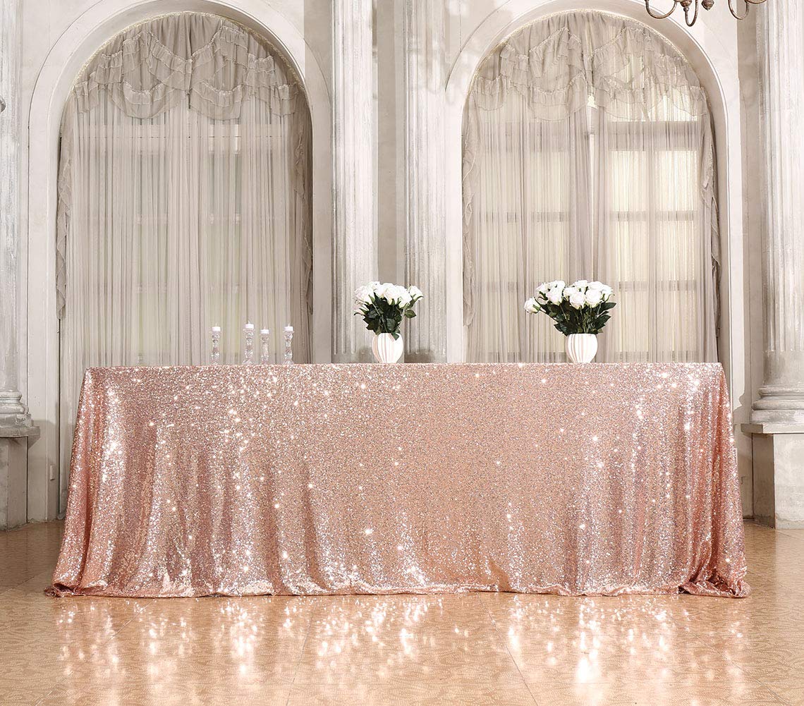 Squarepie Sequin Tablecloth Rectangular 90 X 156 Inch Rose Gold Reflect Lights Bling Sparkly Table Linen For Wedding Party