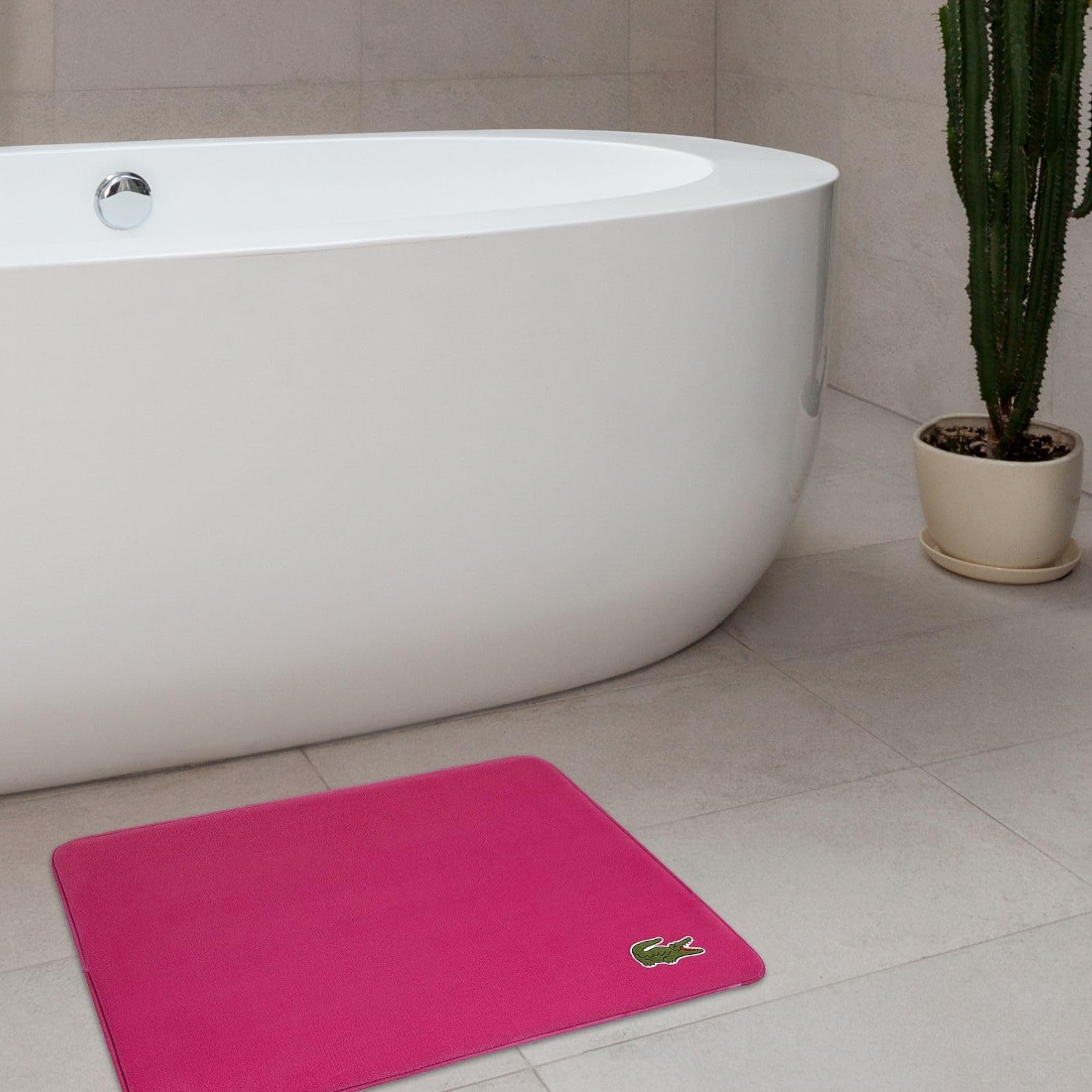 Lacoste Crocodile Bath Mat, Memory Foam Rug, Magenta, 19X30