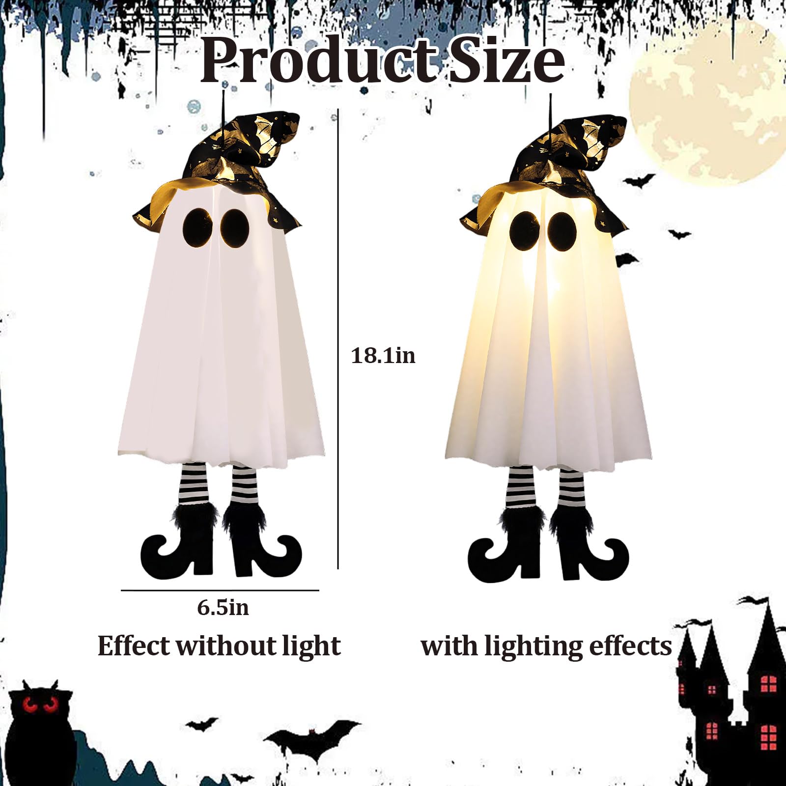 3 Packs Hanging Ghosts Halloween Decor, Halloween Decorations Outdoor with Witch Hat,Glowing Ghost Witch Hat Lights, Ghost Decor