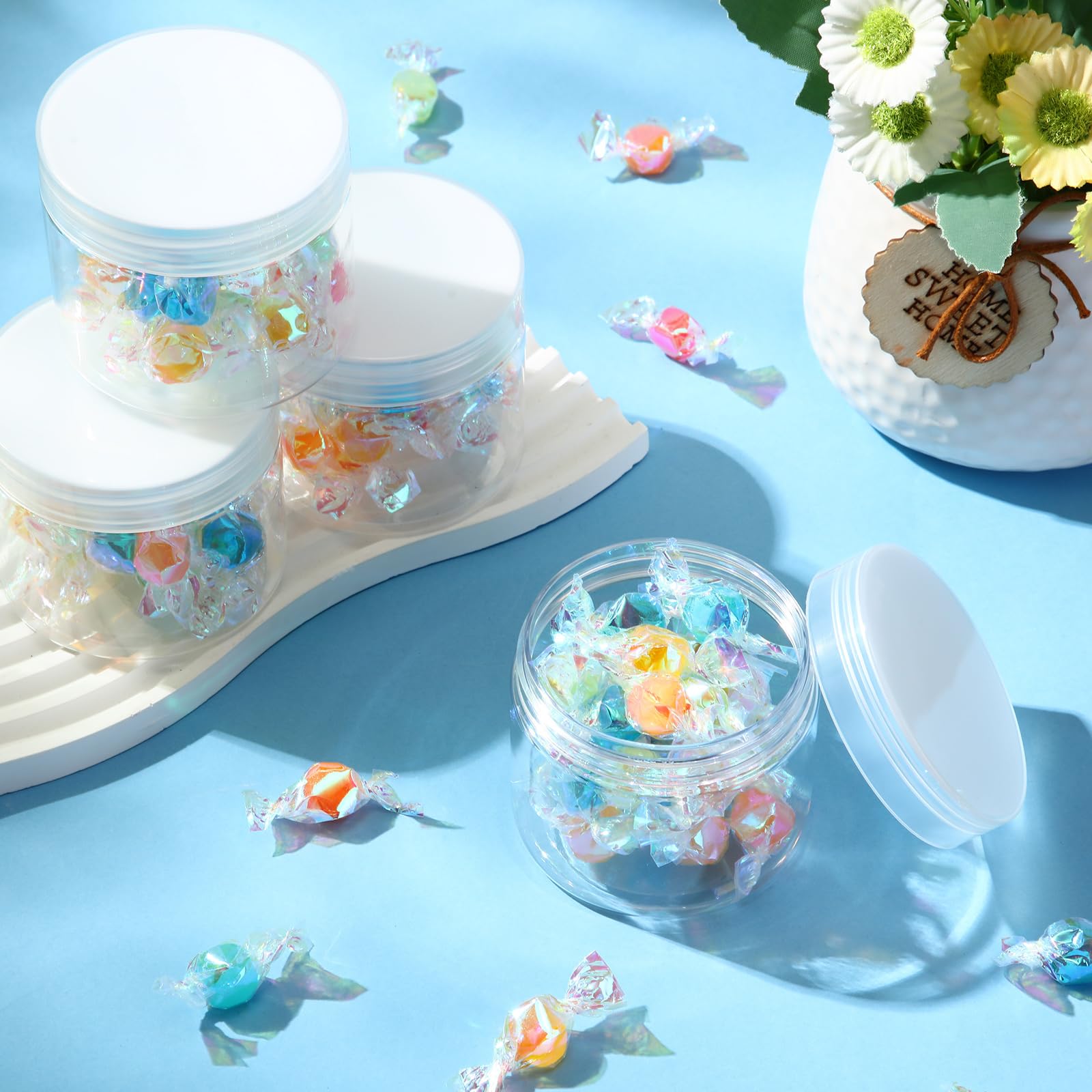 Satinior 100 Pcs Plastic Jars With Lids Small Containers Lids Wide Mouth Small Plastic Containers For Lotion Cream Rhinestones B