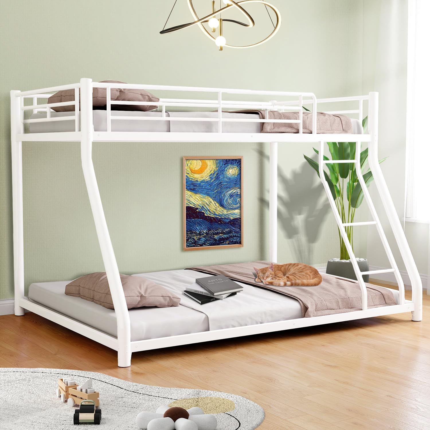 Cyranture 77 L Metal Bunk Bed Twin Over Full Bunk Bed With Ladder & Guardrail Heavy Duty Beds Frame For Teens Adults Dorm Bedro