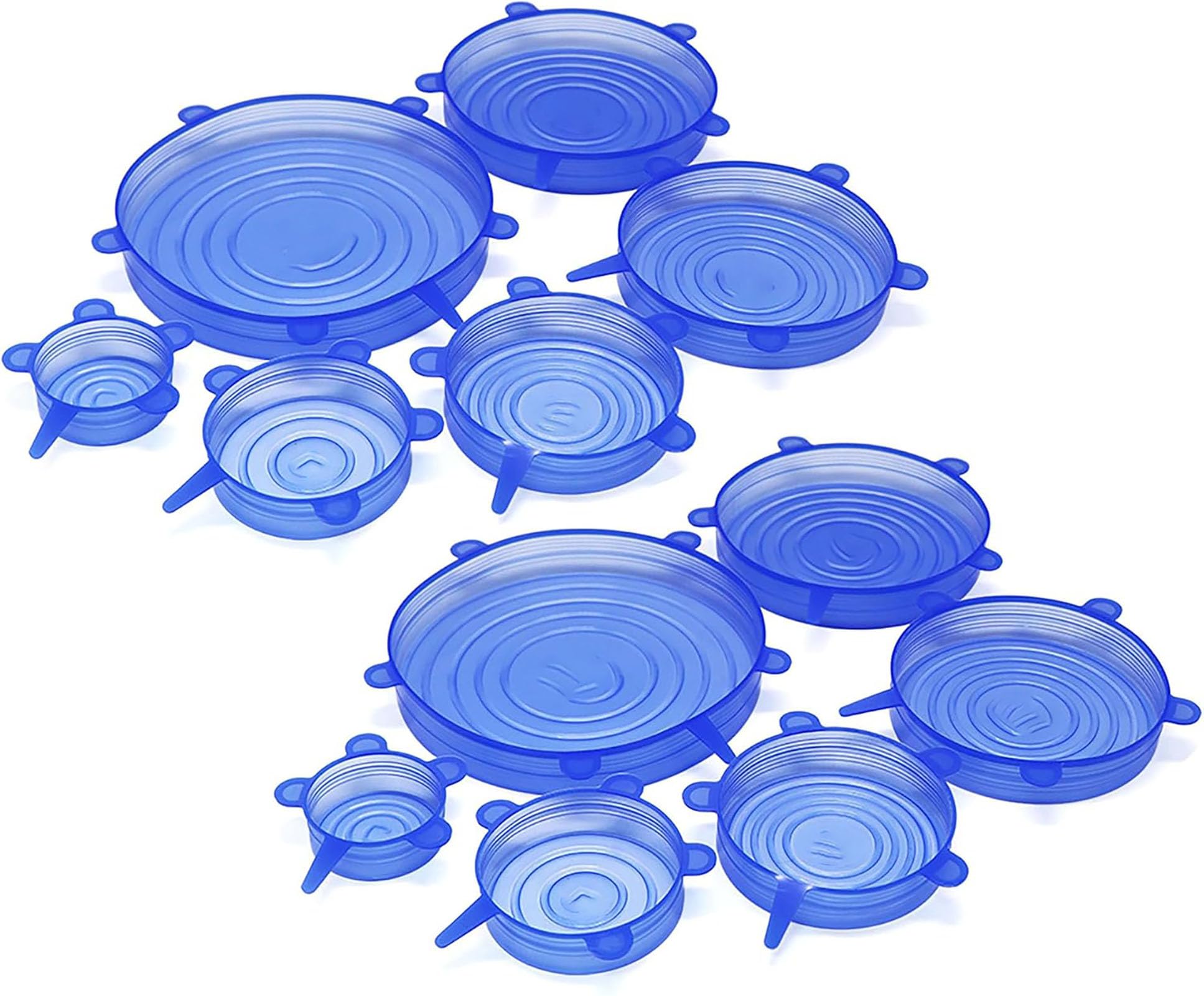 Silicone Stretch Seal Cover, 12 Pcs 6 Size Blue Elastic Silicone Seal Lids for Keeping Food Fresh in Refrigerator and Microwave 