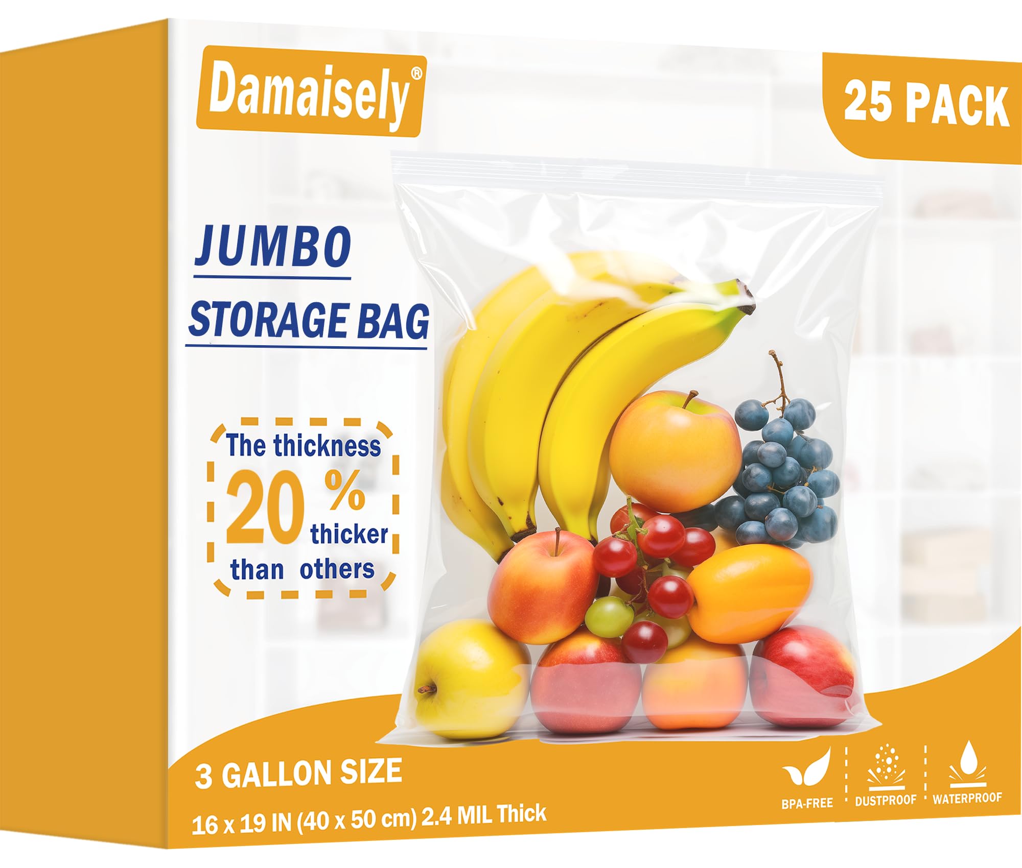 Pack Of 25] 16 X 19 Large 35 Gallon Storage Bags For Storage, Heavy-Duty Reclosable Freezer Bags For Food Storage, Food Prep, Cl