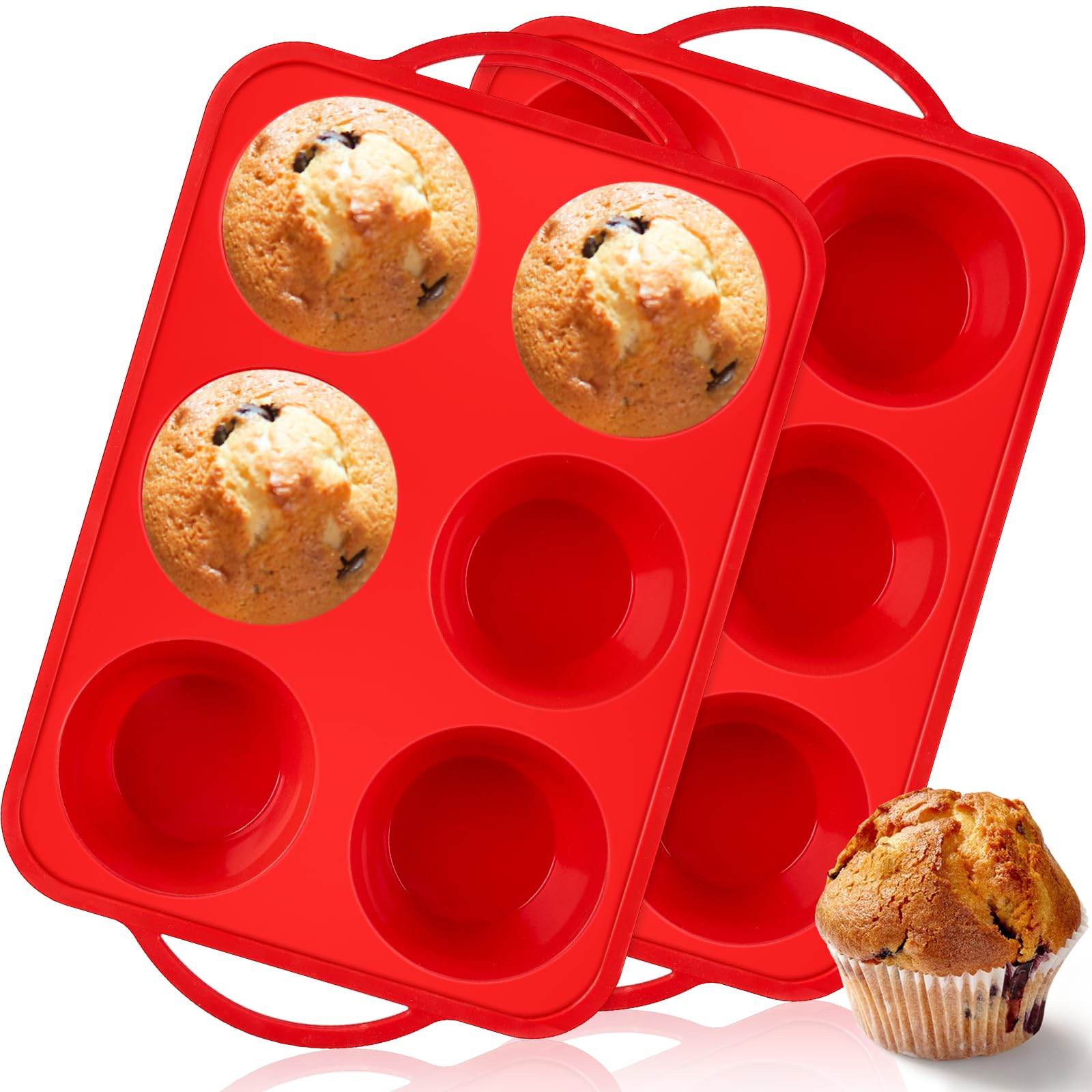 Puyeipt Jumbo Muffin Pan with Metal Frame, 2 Pack, 12 Cups