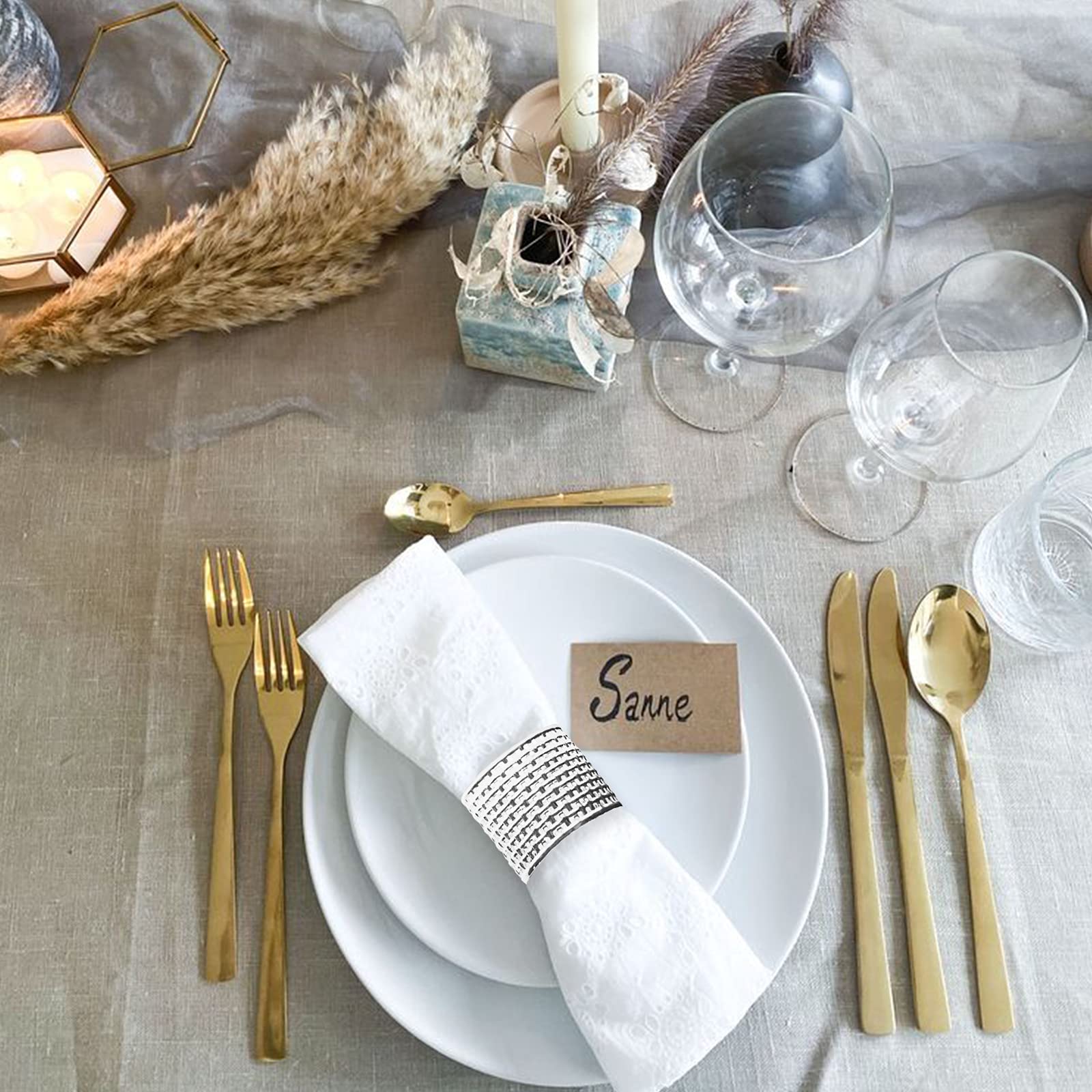 Loghog Delicate Alloy Napkin Rings Set Of 6, Ideal Table Setting Napkin Decor For Wedding,Parties,Holiday. (Woven Silver)