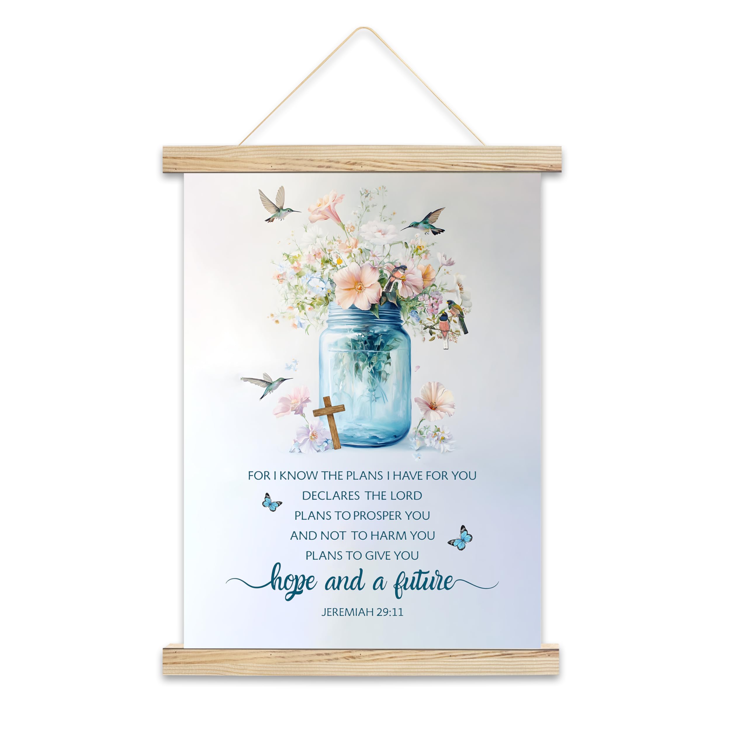 Qudncr Christian Scripture Hanging Flag Decor, Floral Religious Bedroom Wall Art, Bible Verse Poster Hanger For Farmhouse Living