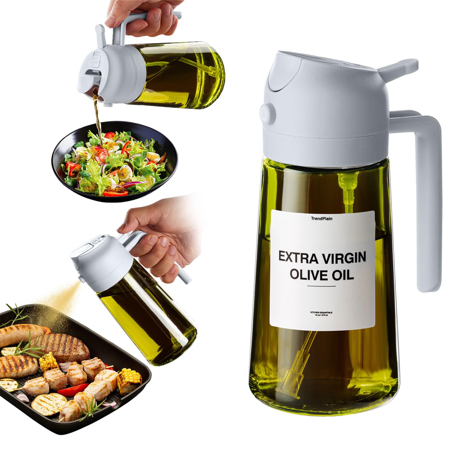 TrendPlain - Original 16oz/470ml Olive Oil Dispenser Bottle for Kitchen Gadgets and Air Fryer Accessories - Olive Oil Sprayer fo
