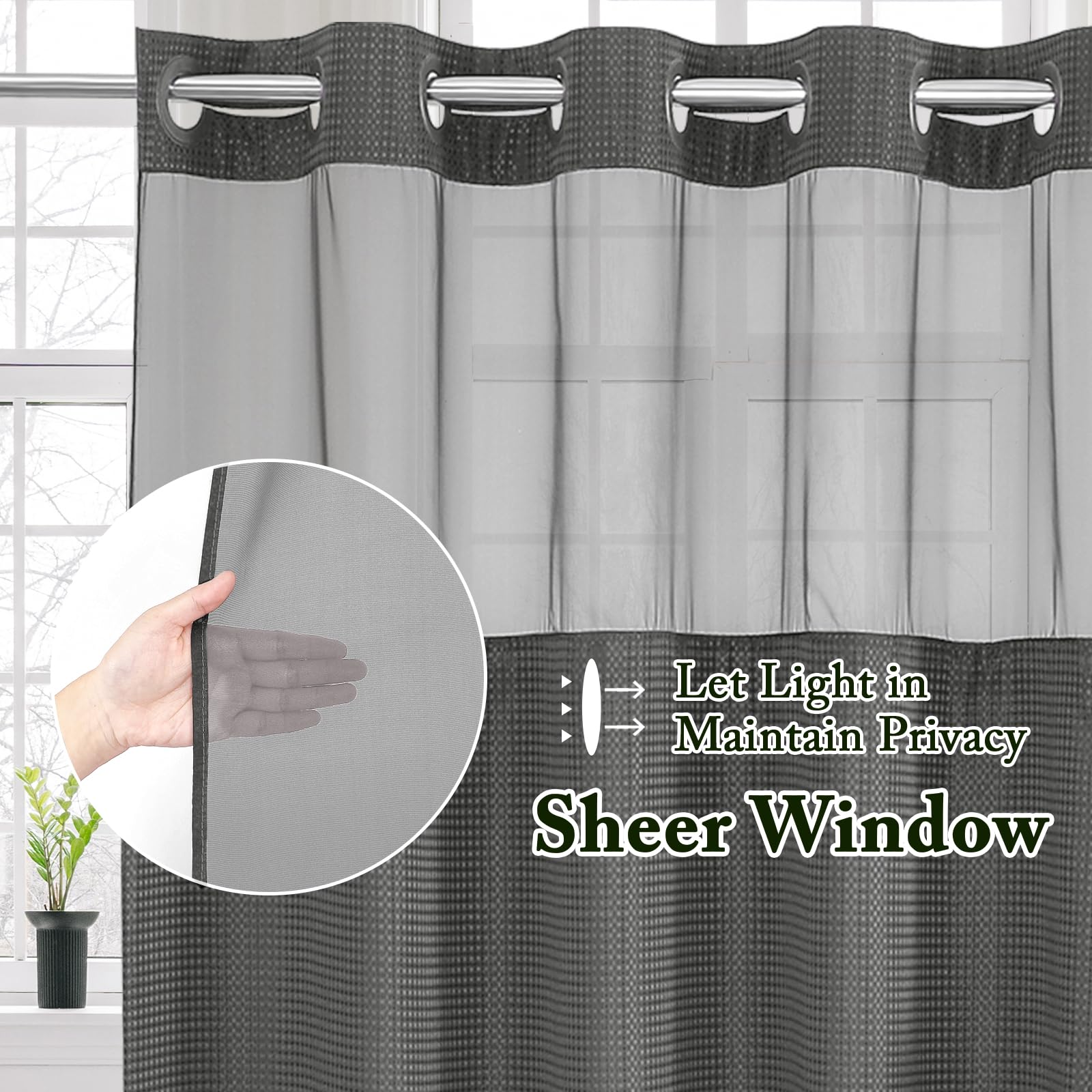Gibelle Stall Small Shower Curtain 36X74, Waffle Weave Shower Curtain With Snap-In Fabric Liner Set, No Hooks Needed, Hotel Styl
