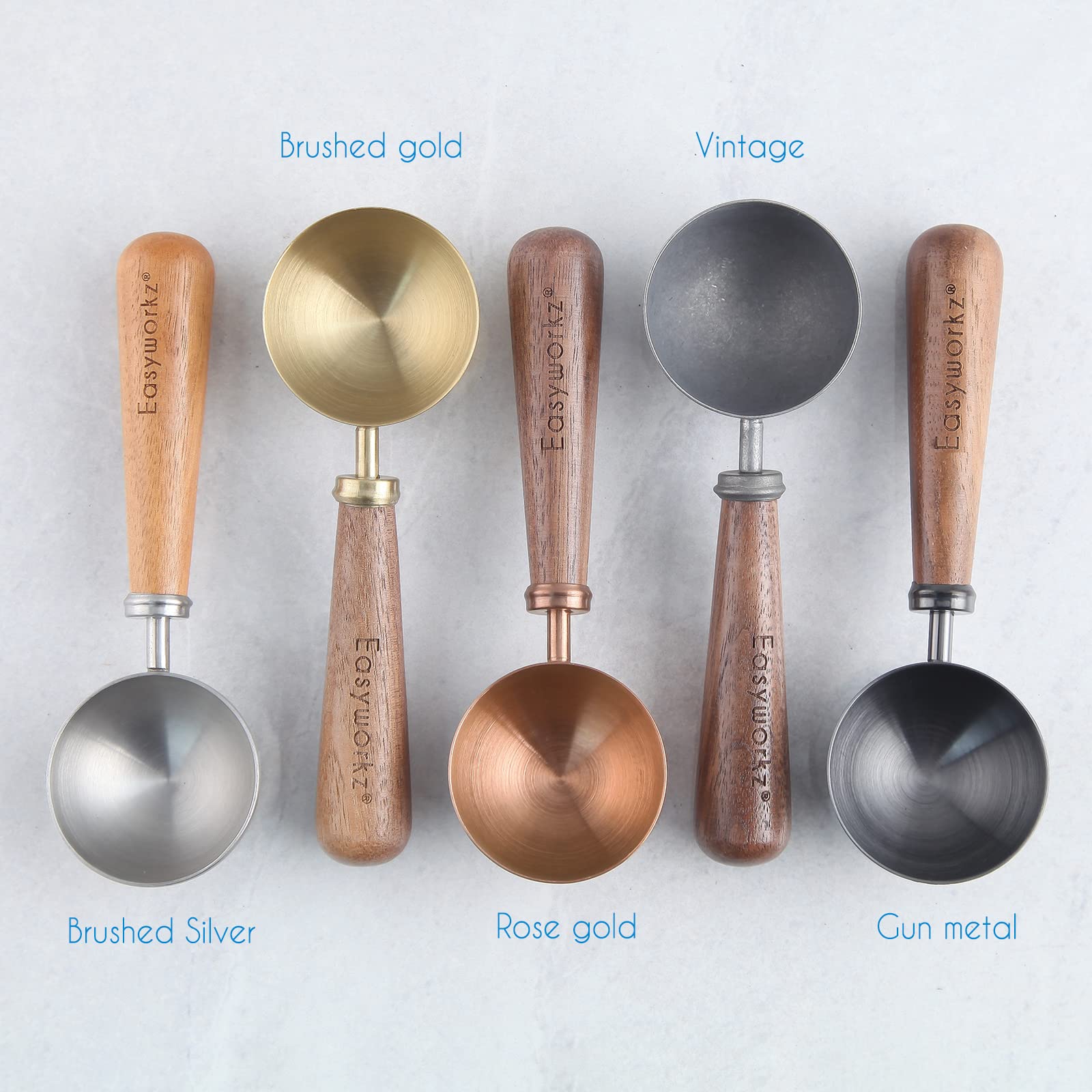 Easyworkz Retro Stainless Steel Coffee Spoon With Black Walnut Handle,10G - Measuring Spoon (Rose Gold)