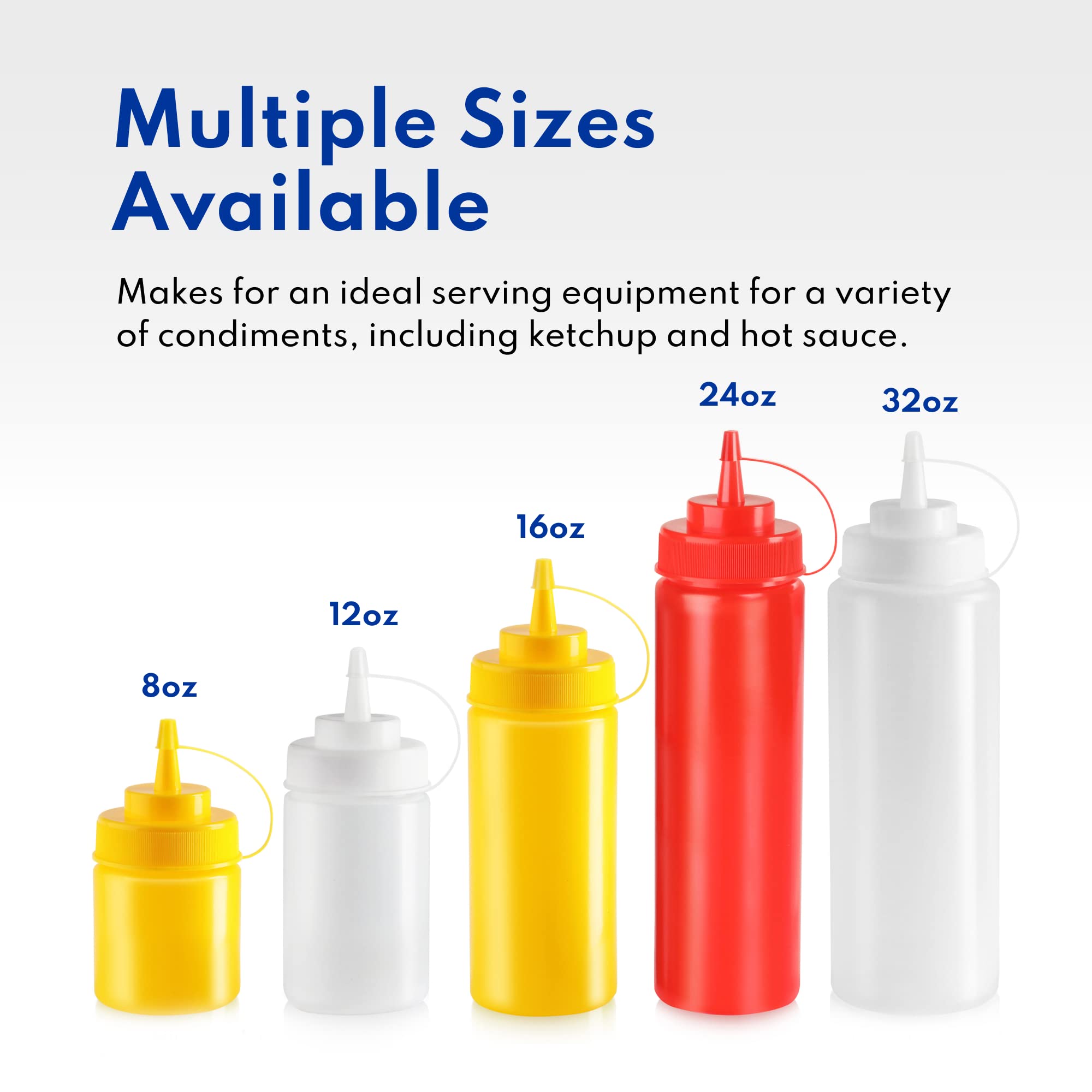 New Star Foodservice 26269 Squeeze Bottles Plastic, Wide Mouth With Caps, 32 Oz, Clear, Pack Of 6