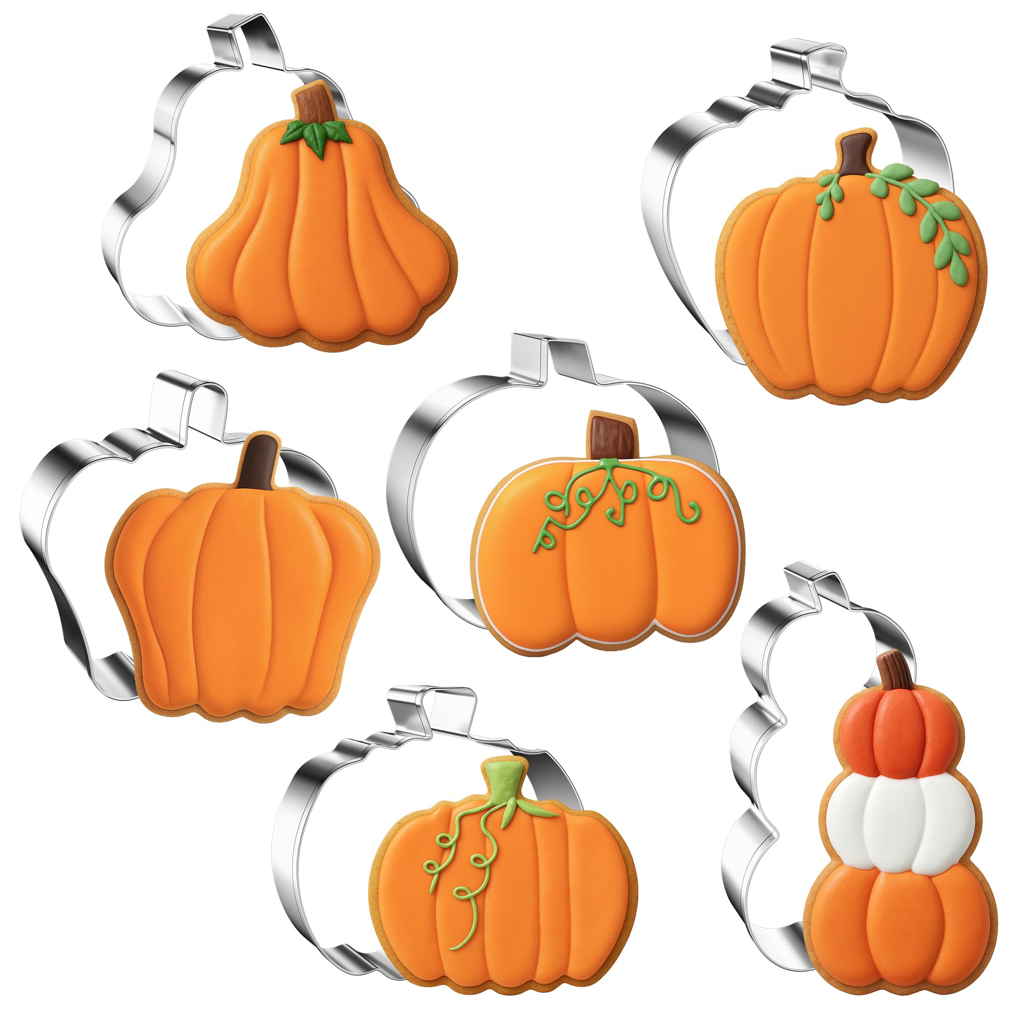 FUSOTO 6PCS Pumpkin Cookie Cutters, 3 Inches Fall Pumpkin Shaped Stainless Steel Cutter - Holiday Halloween Thanksgiving Cookie 