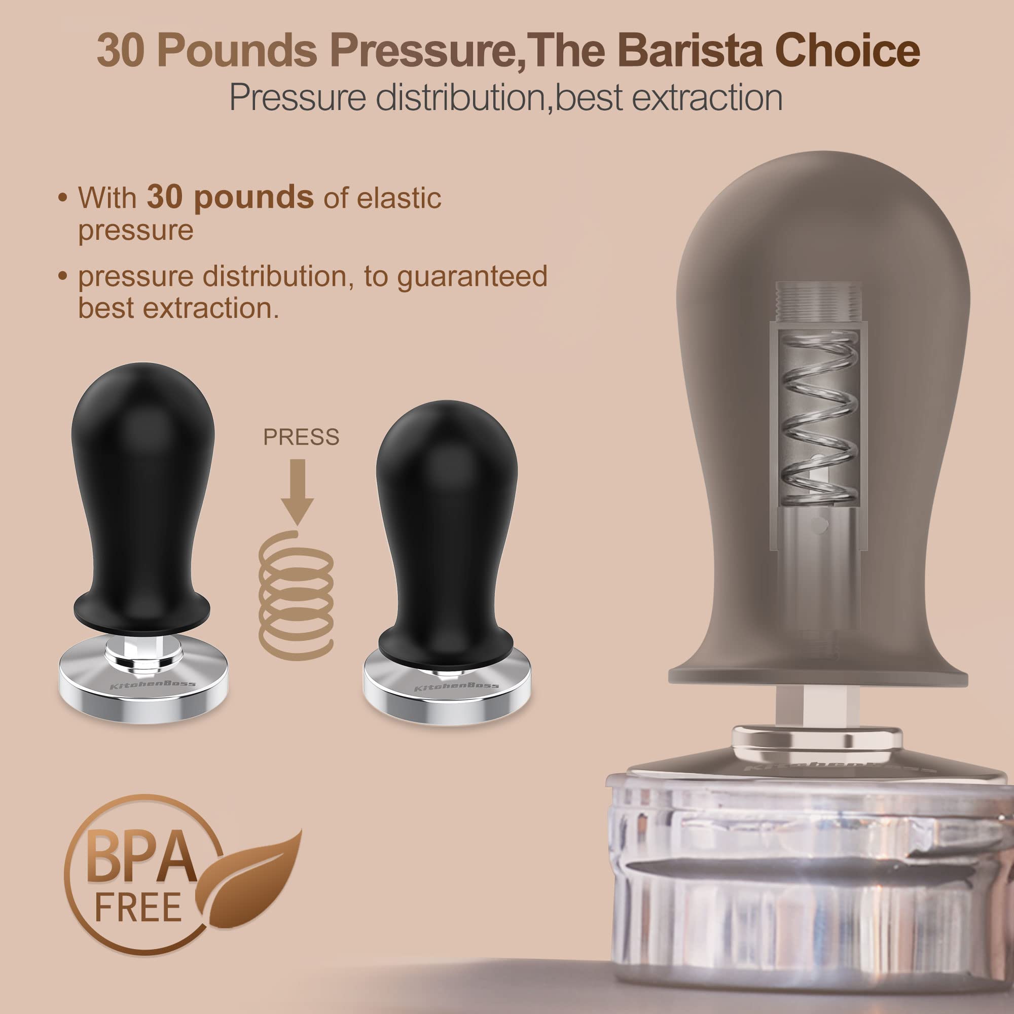 Coffee 53Mm Espresso Calibrated Tamper: Kitchenboss Espresso Pressure Tamper, Coffee Spring Loaded Tamper Espresso Hand Tamper |