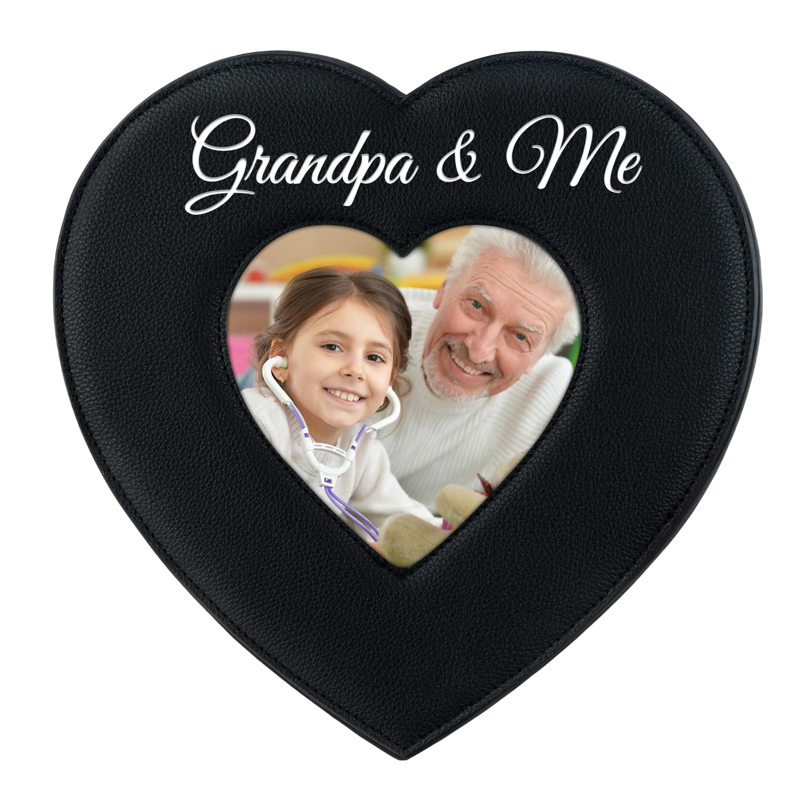 PETCEE Grandpa and Me Picture Frame- 4 x 4 Heart Christmas Keepsake Gifts for Grandpa Picture Frame Soft Leather Christmas Thank